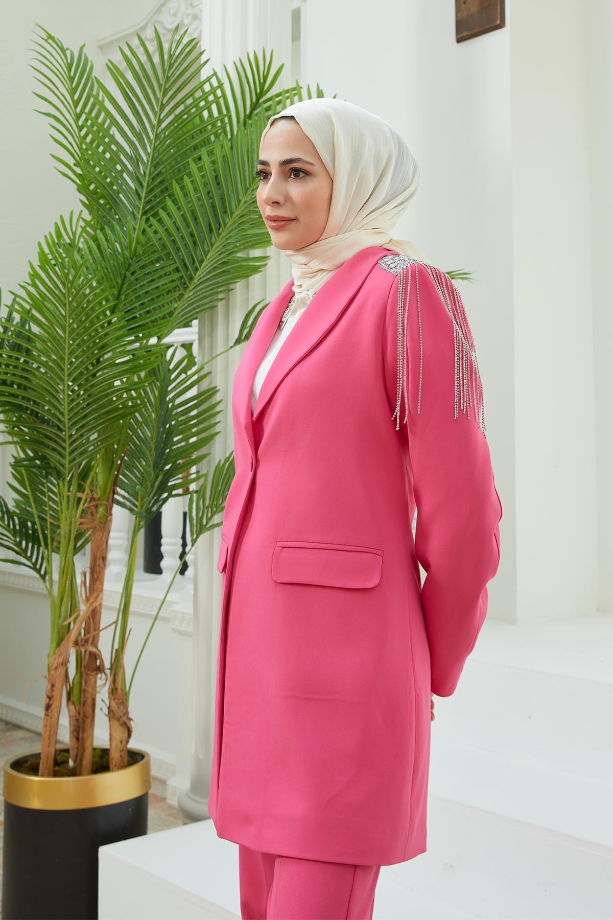 Tesettür Omzu Apoletli Takım FuşyaHM4127-4