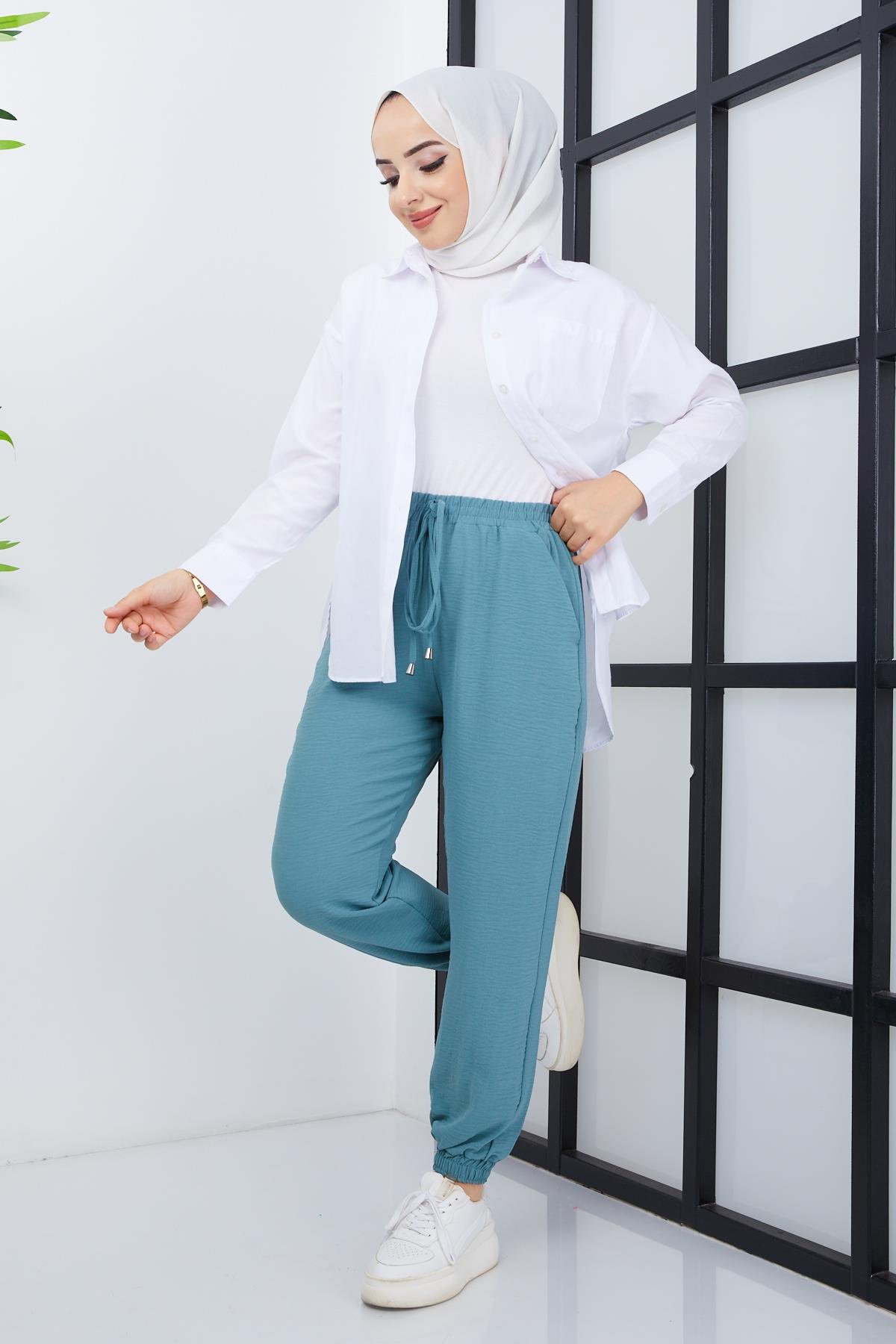 Tesettür Paça Lastikli Aerobin Pantolon MintHM4028