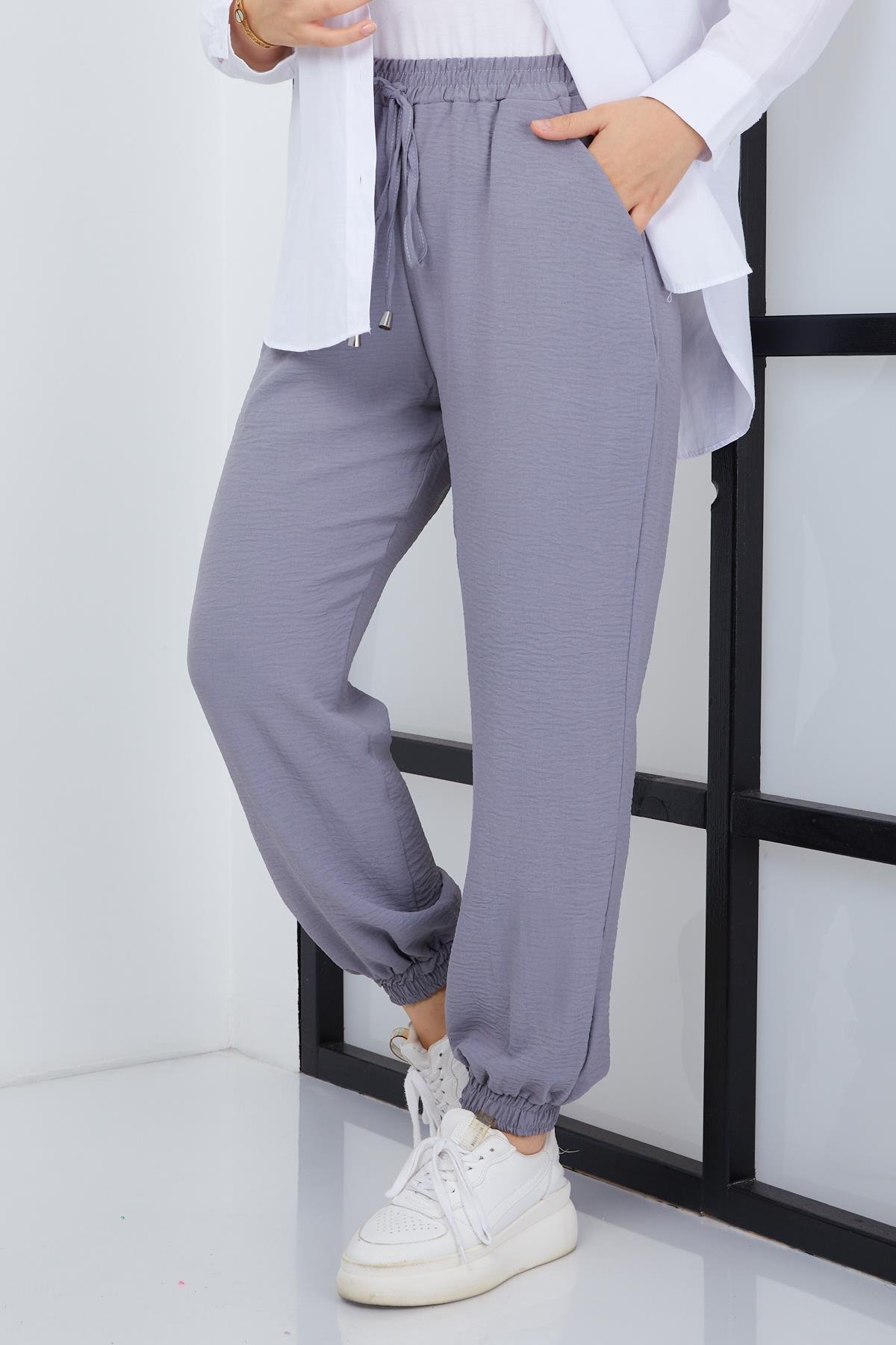Tesettür Paça Lastikli Aerobin Pantolon GriHM4028