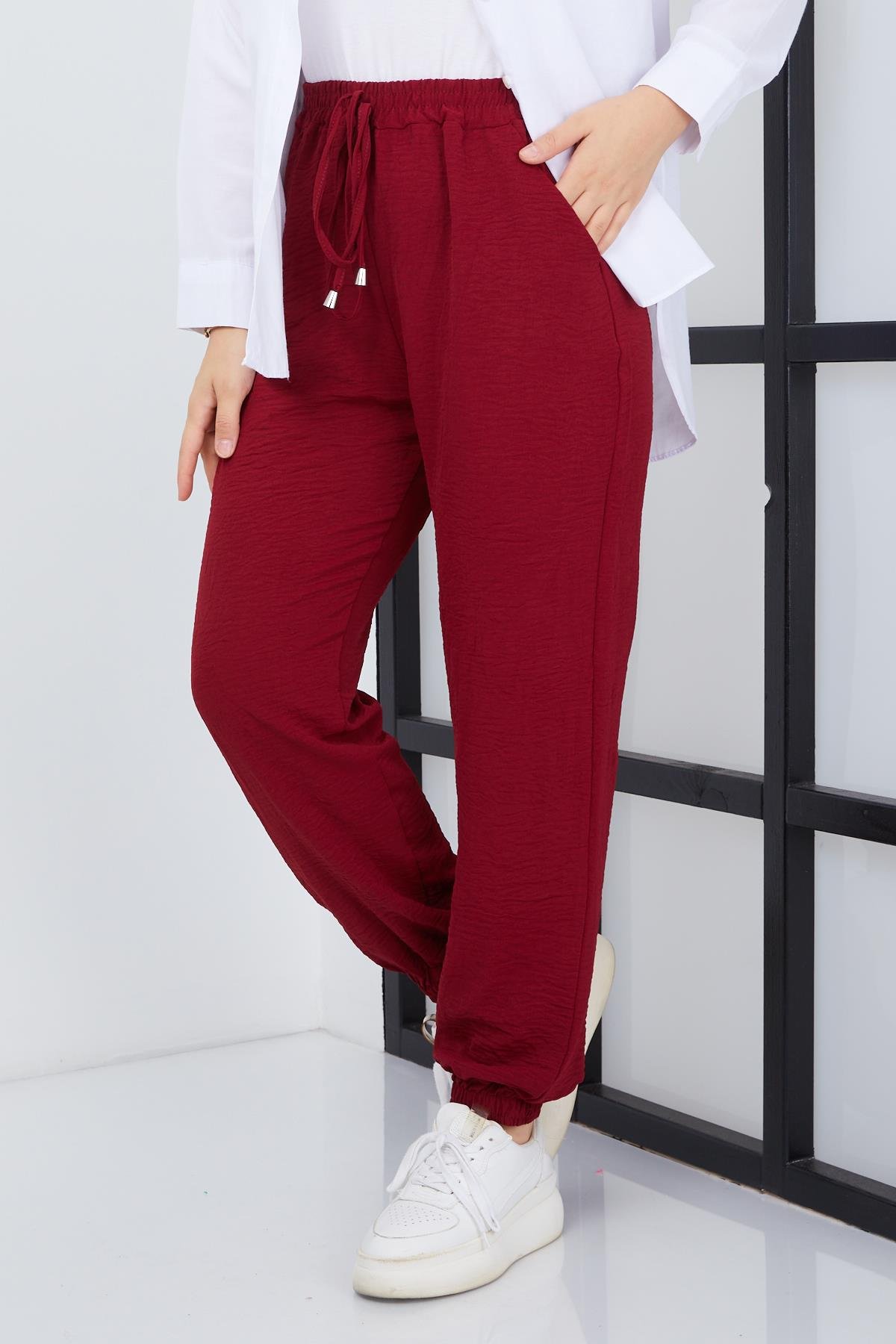 Tesettür Paça Lastikli Aerobin Pantolon BordoHM4028