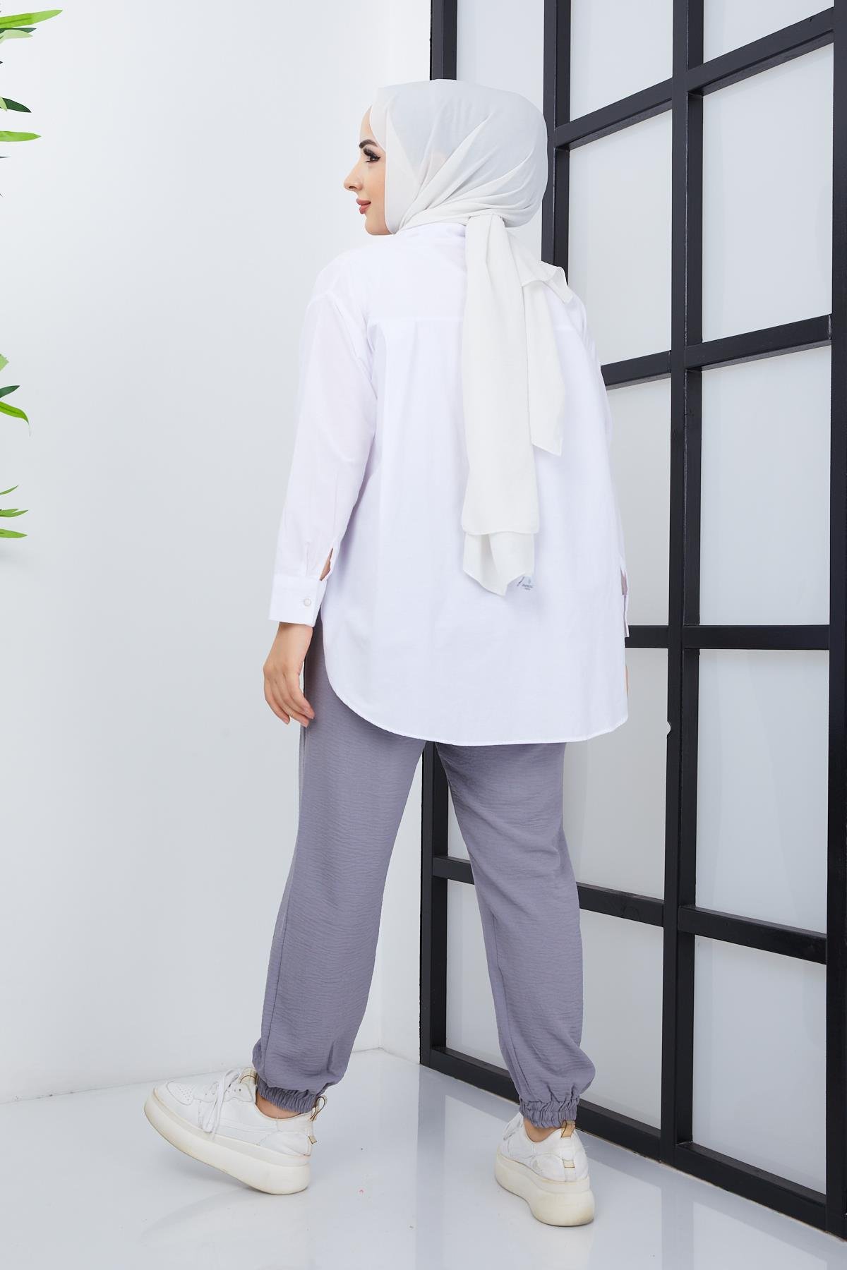 Tesettür Paça Lastikli Aerobin Pantolon GriHM4028