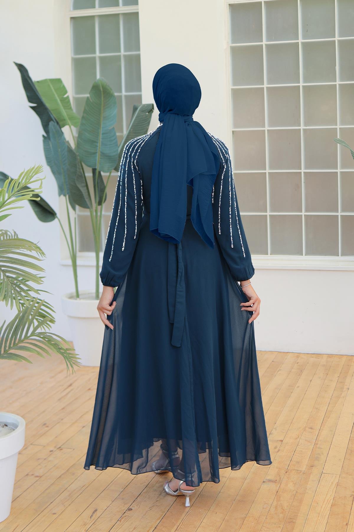 Tesettür Peren Şifon Abiye PetrolLP6089