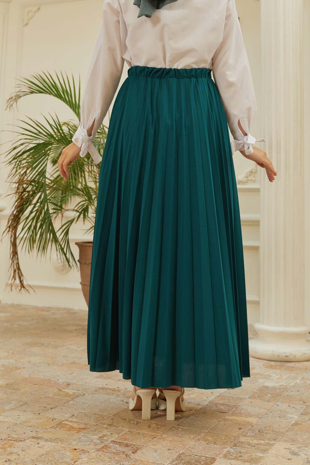 Tesettür Piliseli Etek ZümrütHM4052