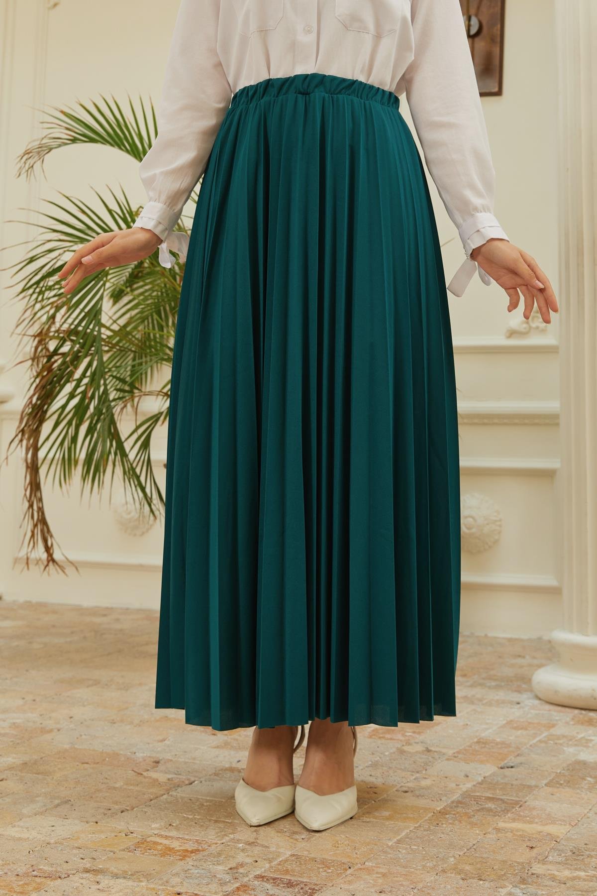 Tesettür Piliseli Etek ZümrütHM4052