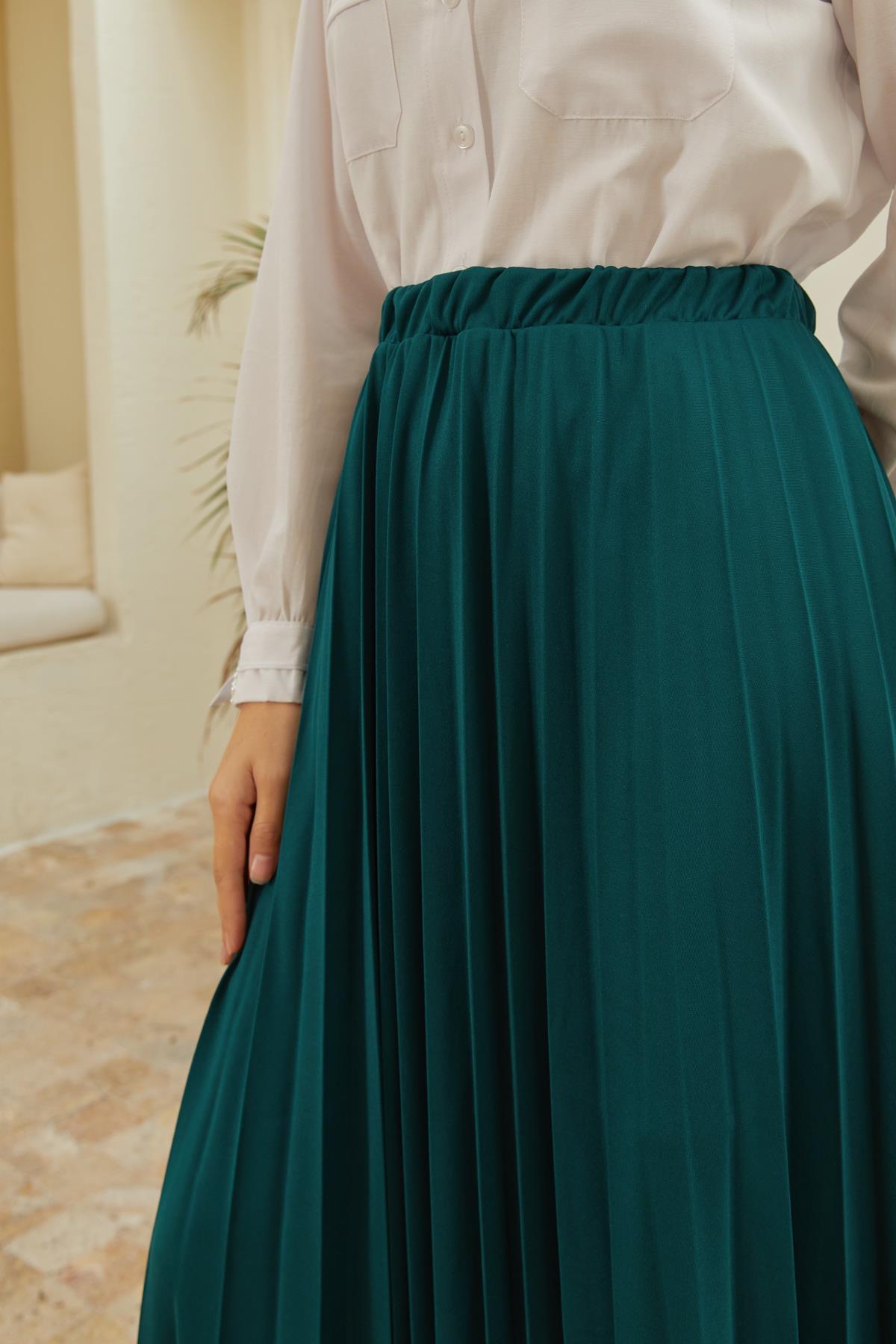 Tesettür Piliseli Etek ZümrütHM4052