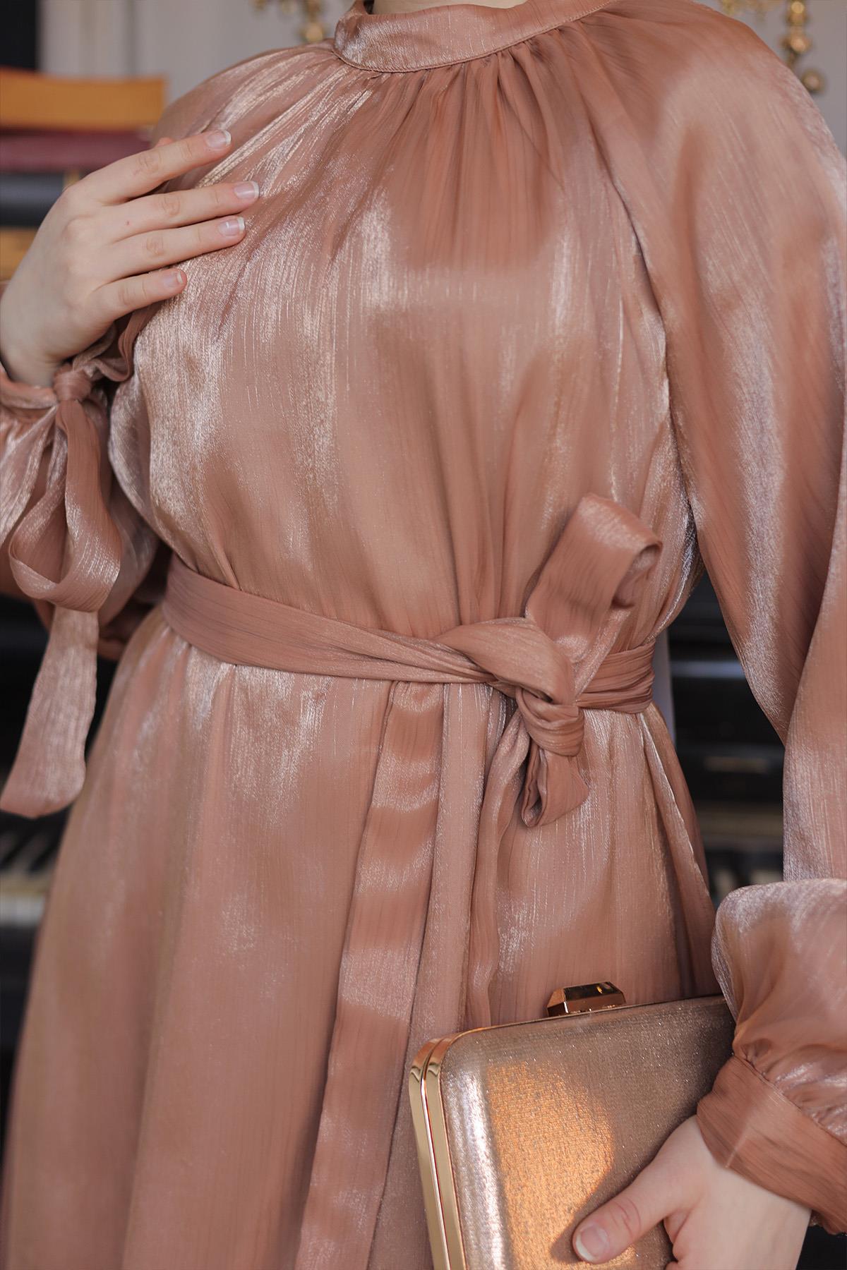 Tesettür Sarem Işıltı Abiye CamelLP4203