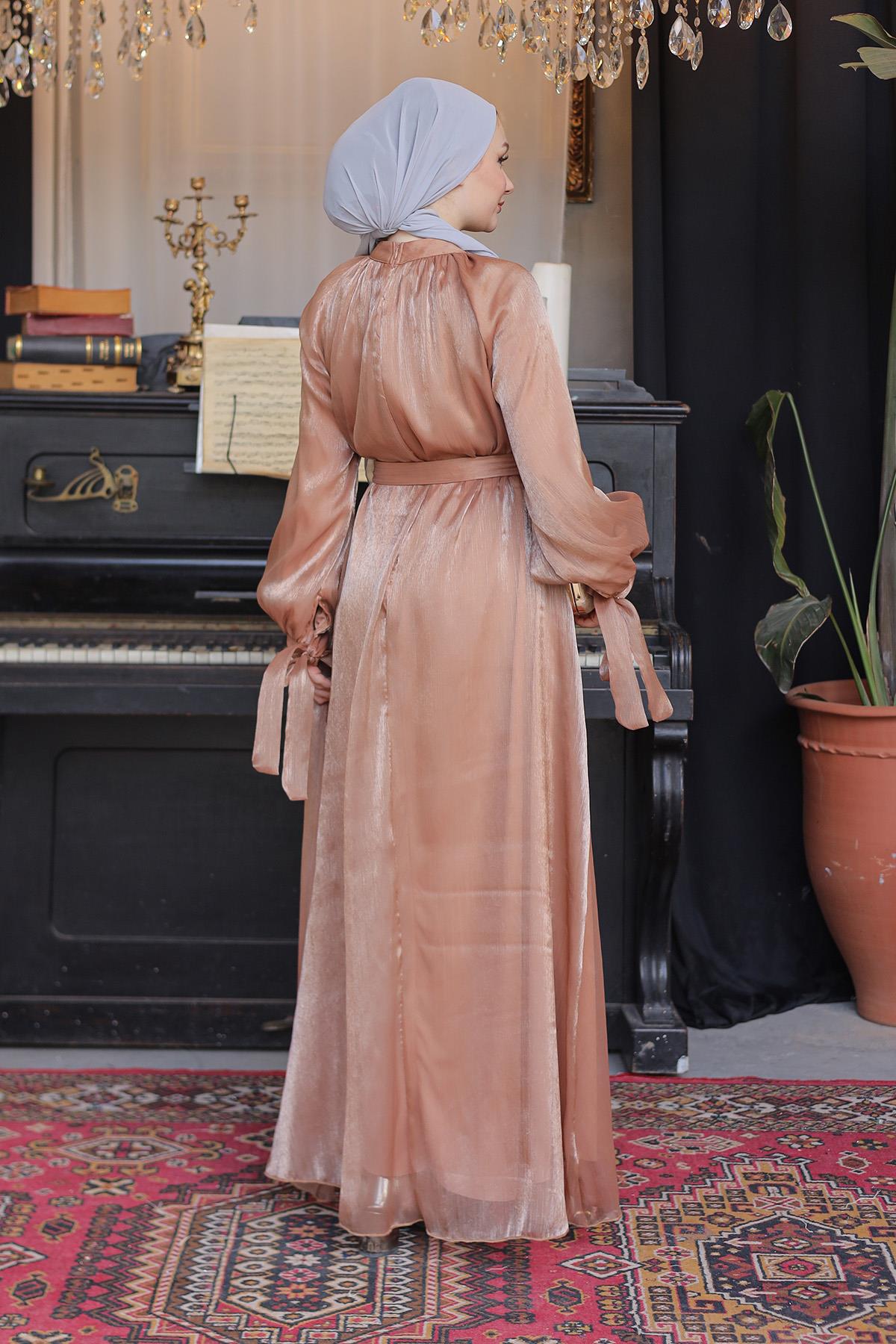 Tesettür Sarem Işıltı Abiye CamelLP4203