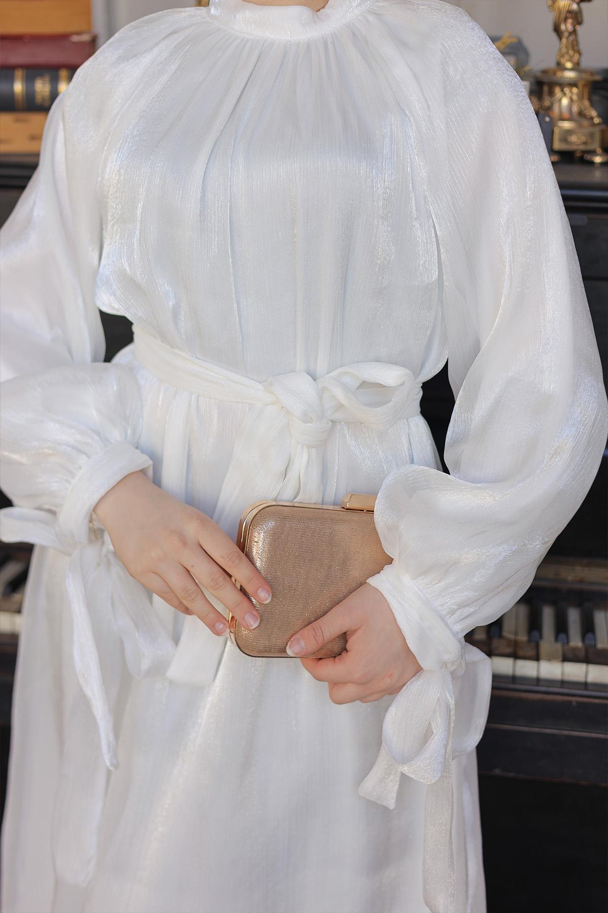 Tesettür Sarem Işıltı Abiye EkruLP4203