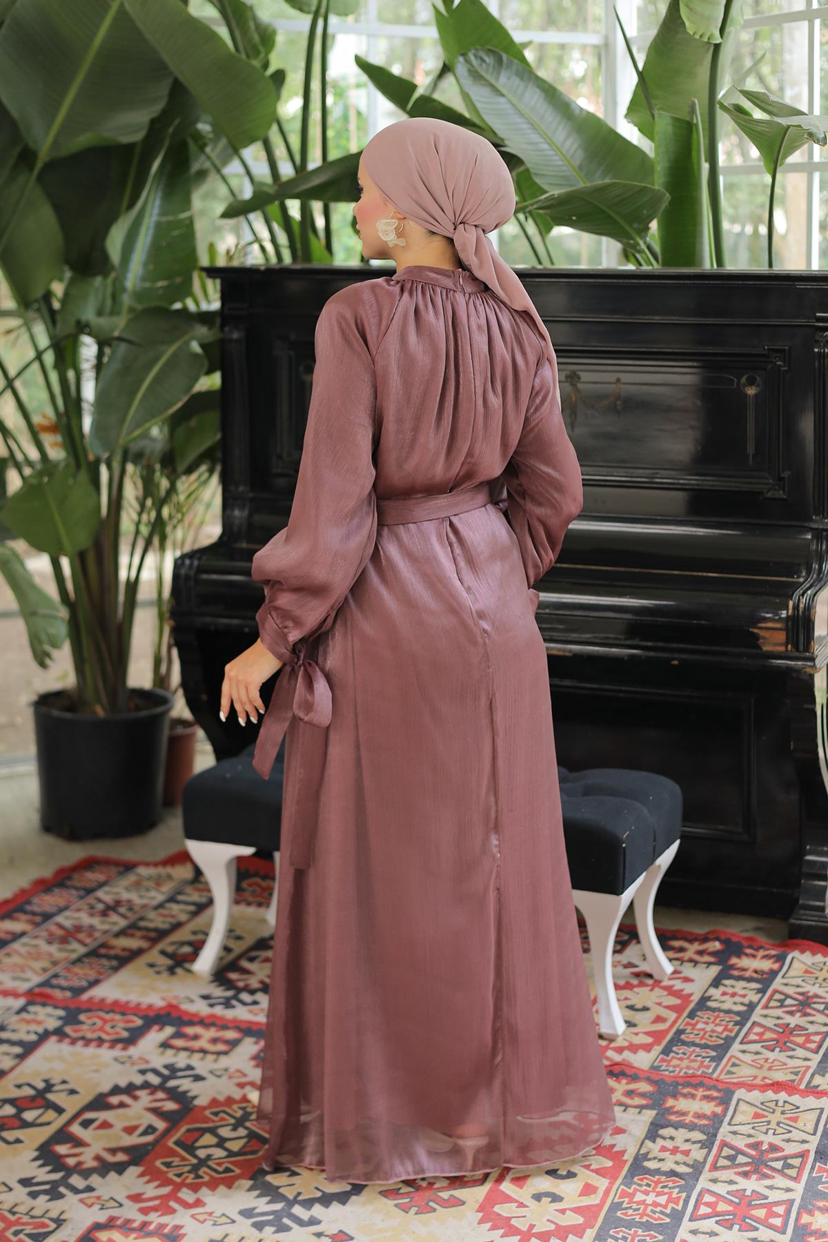 Tesettür Sarem Işıltı Abiye GülLP4203