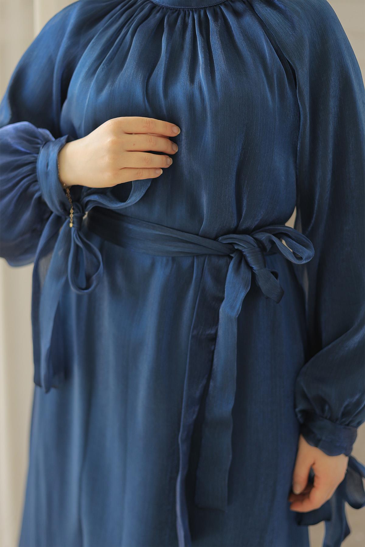 Tesettür Sarem Işıltı Abiye LacivertLP4203