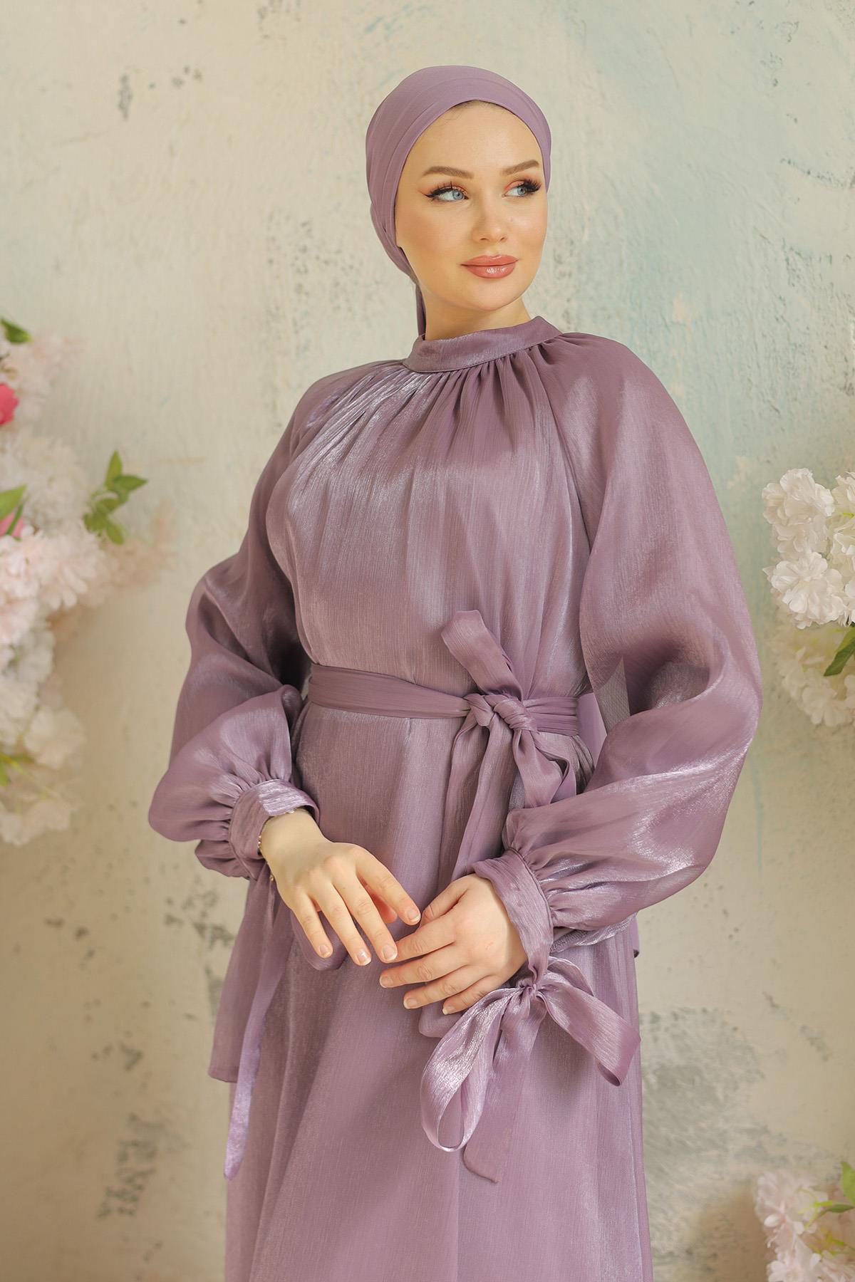 Tesettür Sarem Işıltı Abiye LilaLP4203