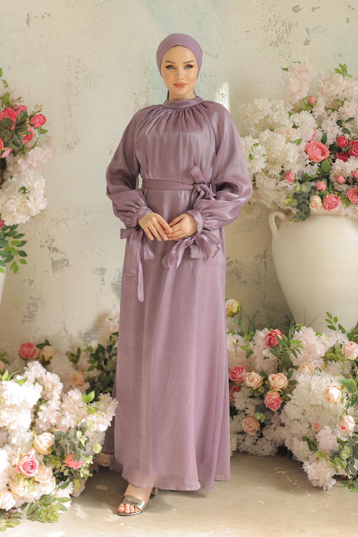 Tesettür Sarem Işıltı Abiye LilaLP4203