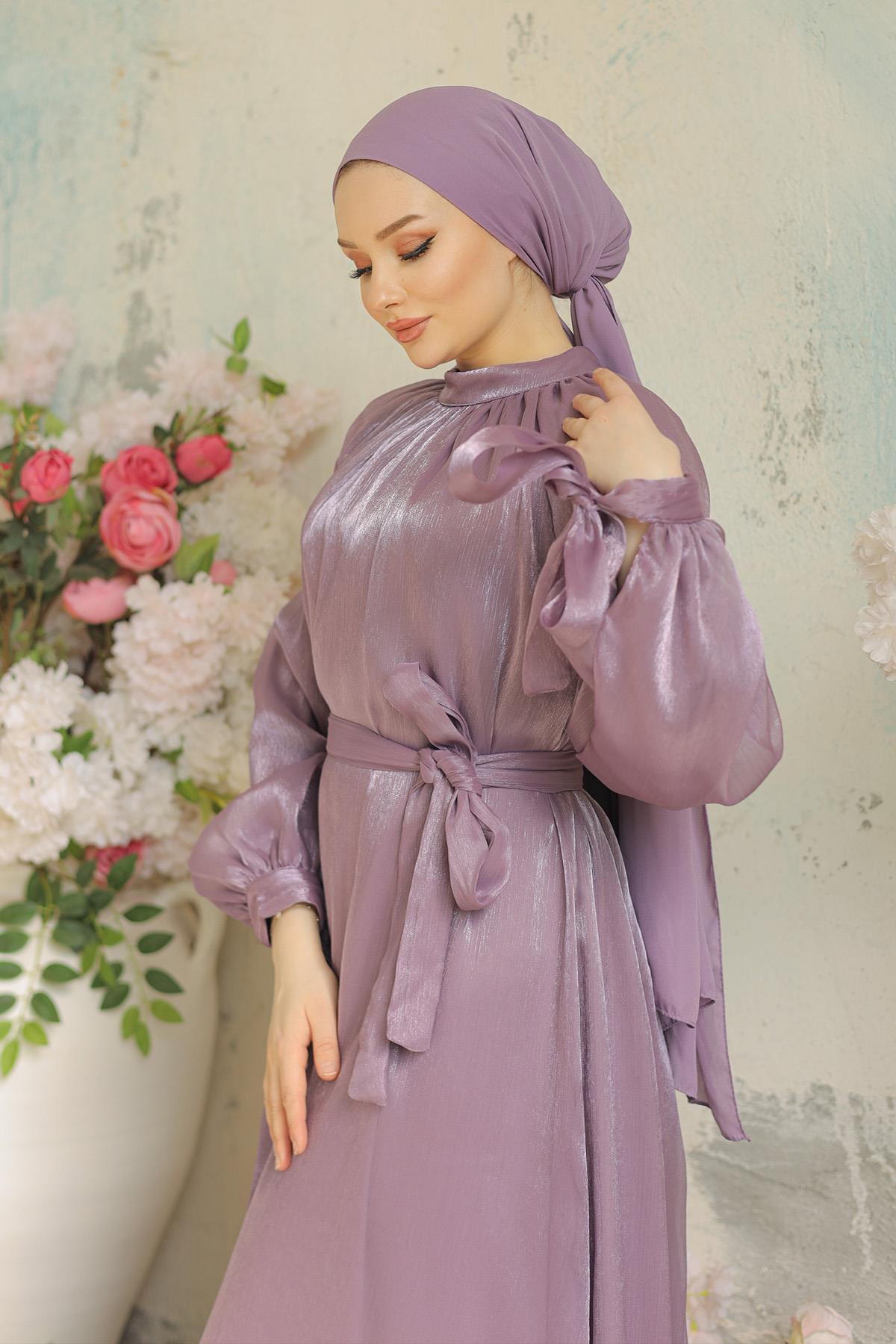 Tesettür Sarem Işıltı Abiye LilaLP4203