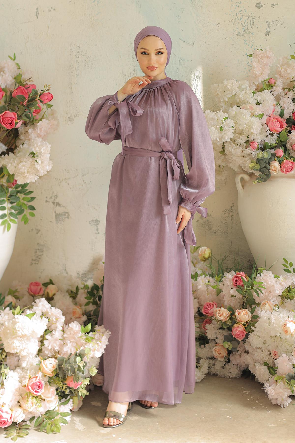 Tesettür Sarem Işıltı Abiye LilaLP4203