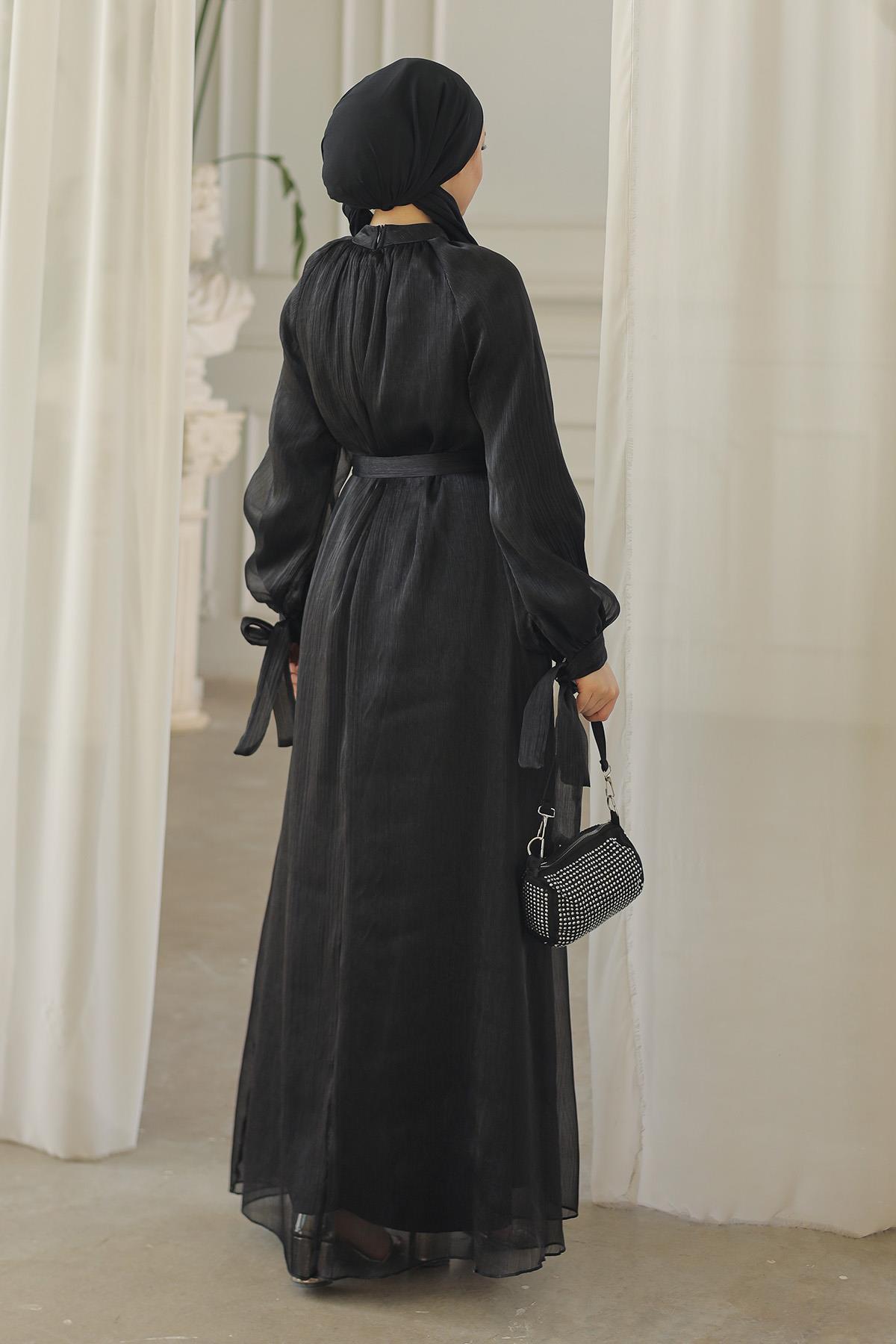 Tesettür Sarem Işıltı Abiye SiyahLP4203