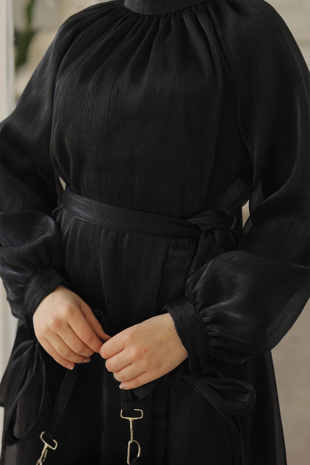 Tesettür Sarem Işıltı Abiye SiyahLP4203