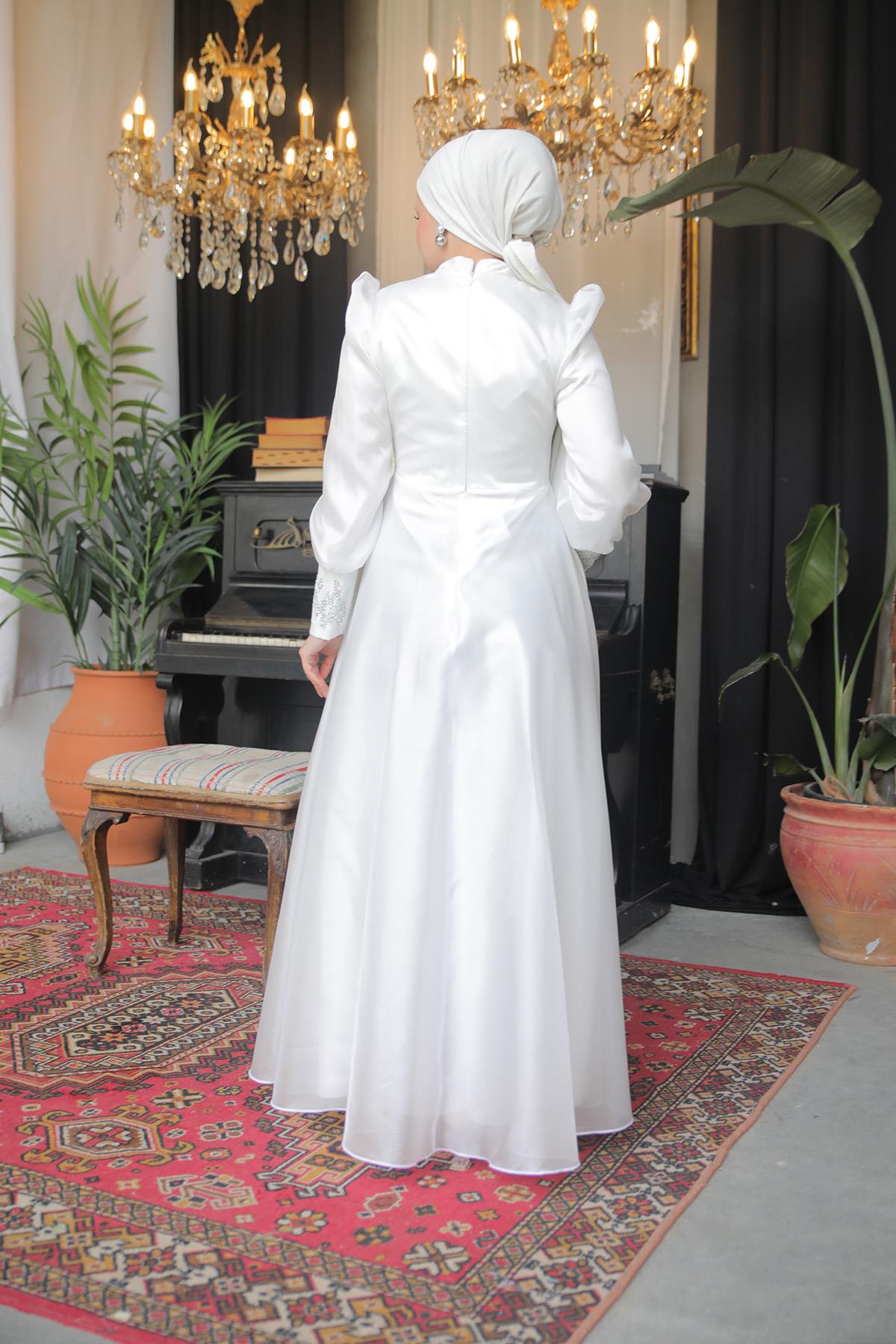 Tesettür Sıla Organze Abiye EkruLP6016