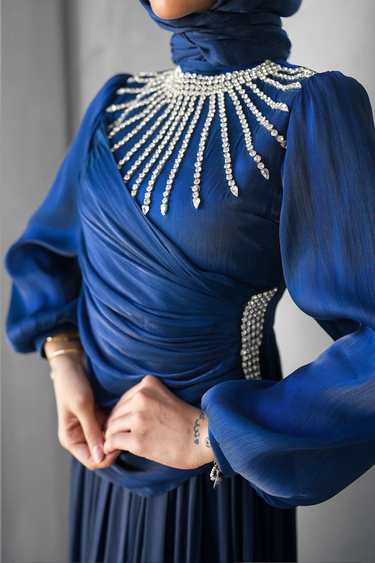 Tesettür Şimal Işıltı Abiye LacivertLP6238