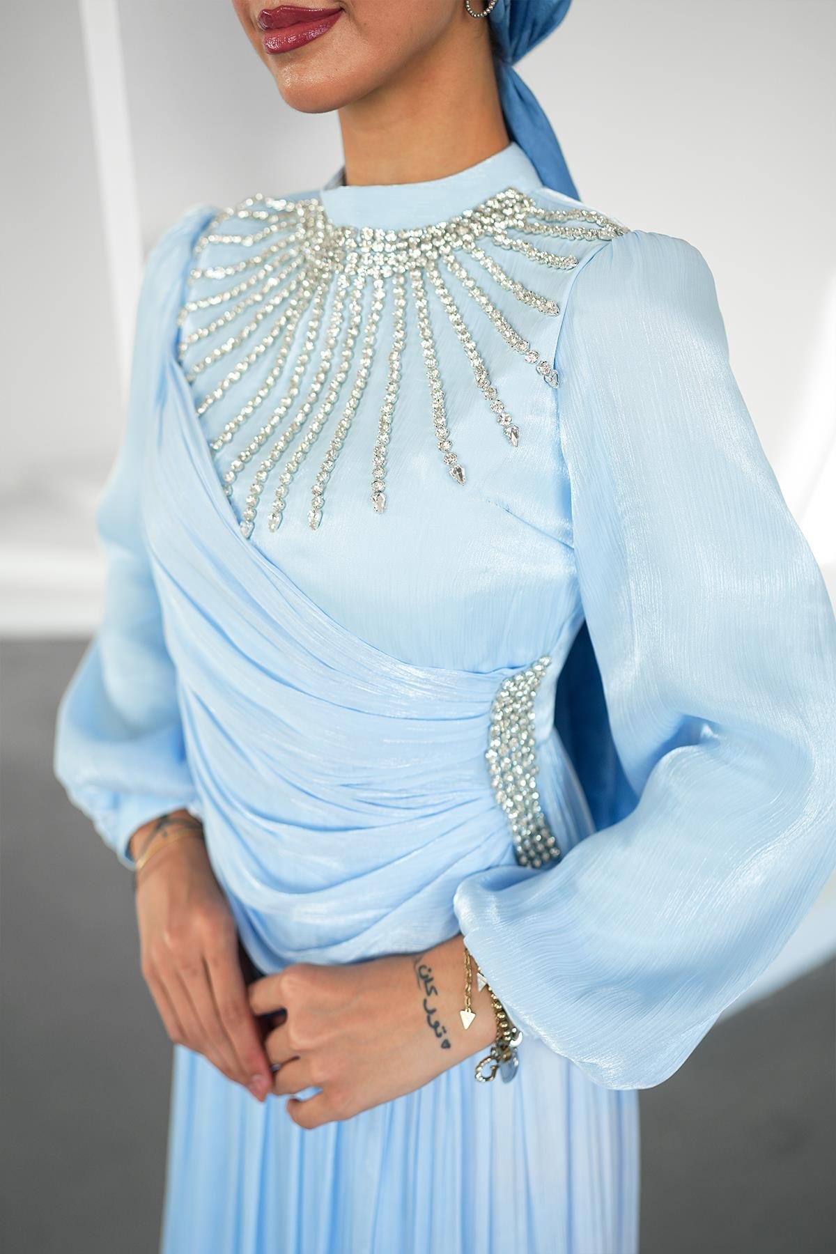 Tesettür Şimal Işıltı Abiye MaviLP6238