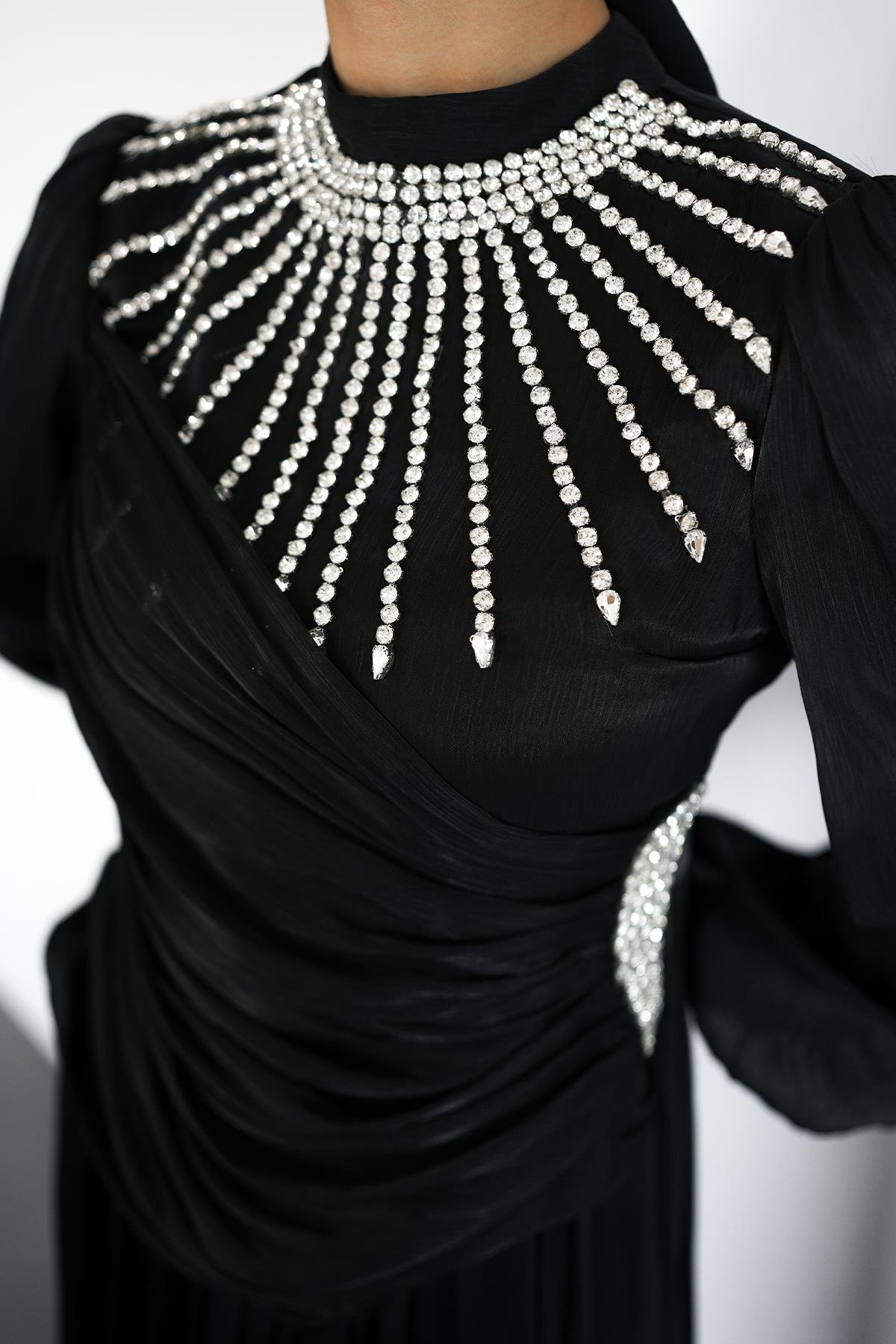 Tesettür Şimal Işıltı Abiye SiyahLP6238