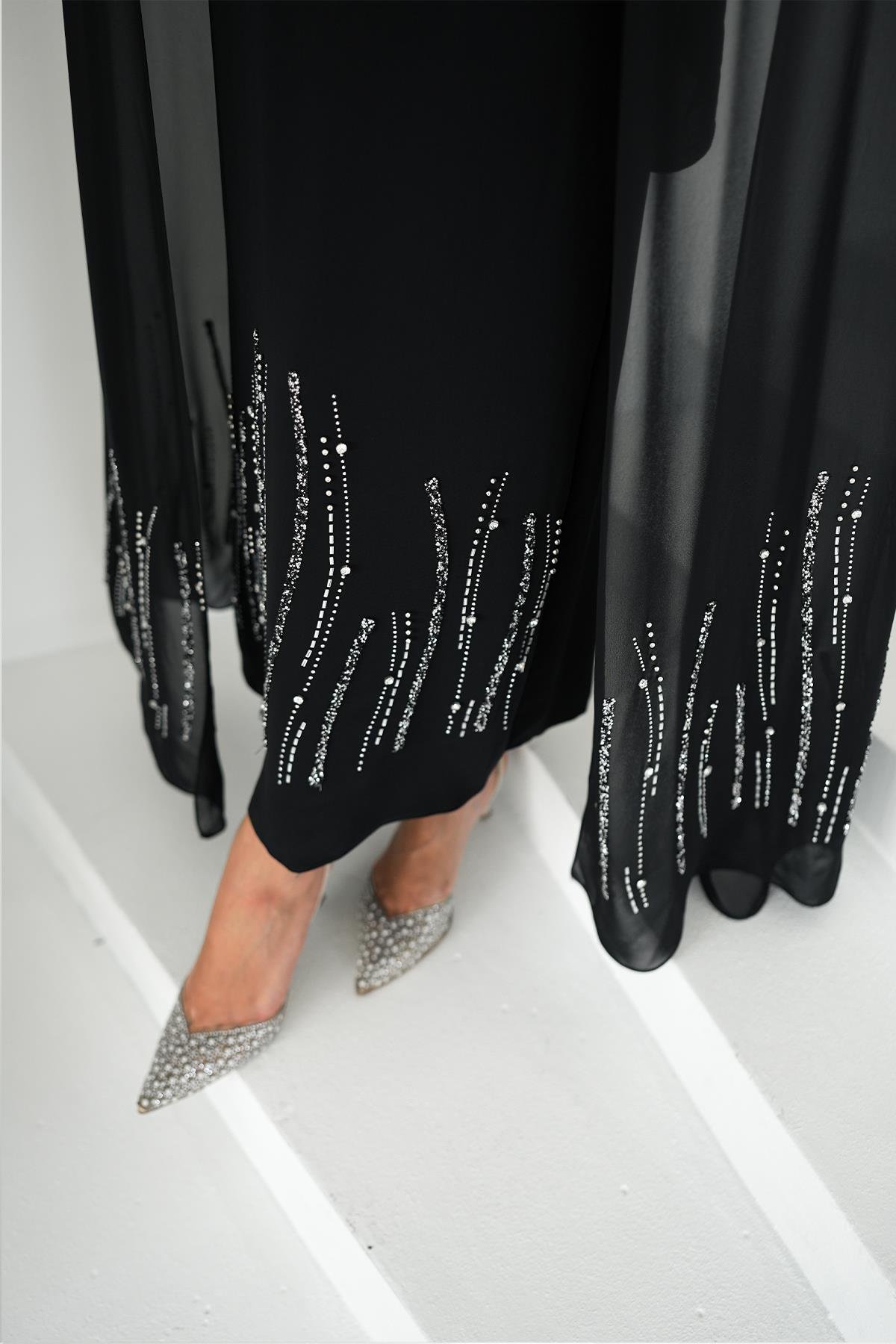 Tesettür Talin Adrina Krep Abiye SiyahLP6301