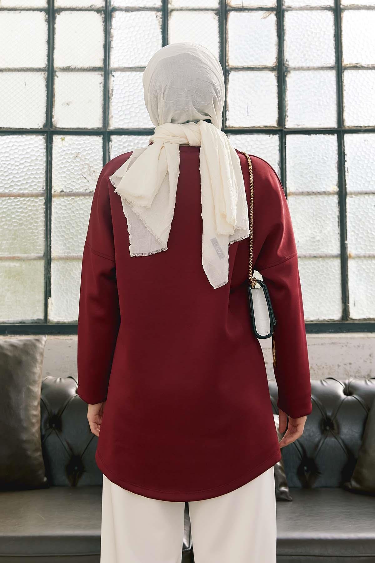 Tesettür Taş İşlemeli Sweat BordoHM4065