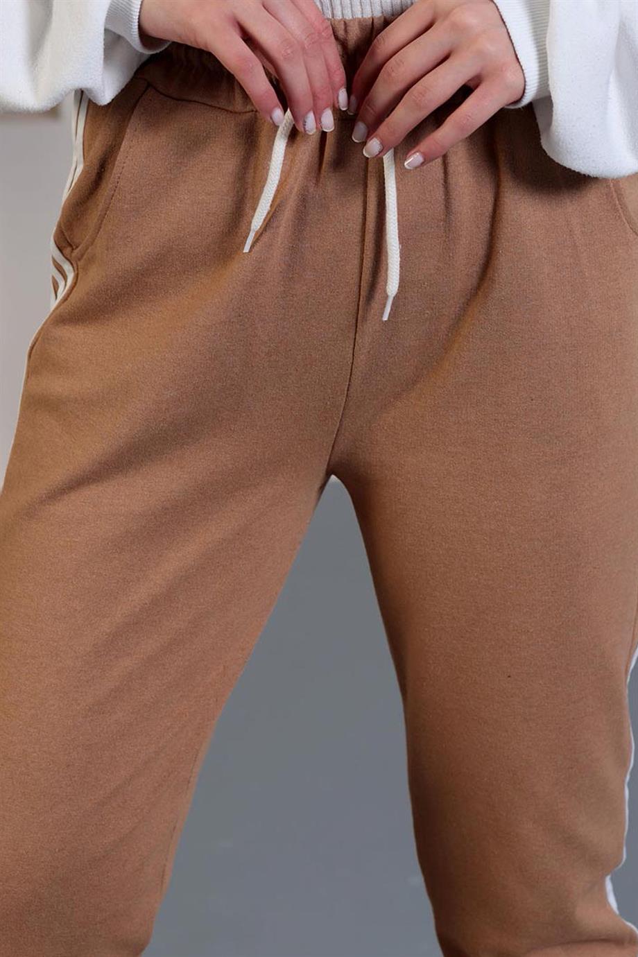 Tesettür Üç Şeritli Cepli Eşofman Altı TabaHM0050