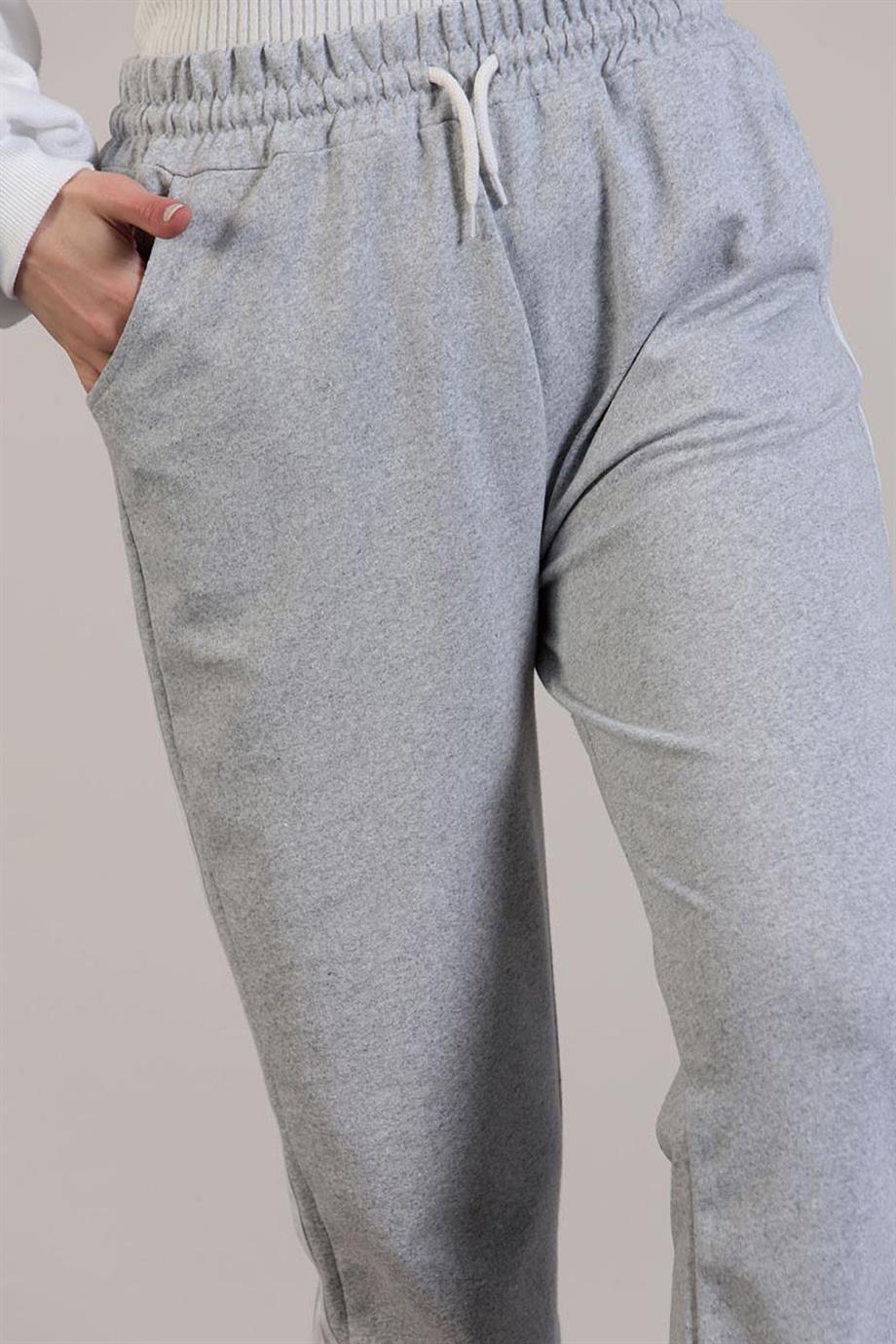 Tesettür Üç Şeritli Cepli Eşofman Altı GriHM0050