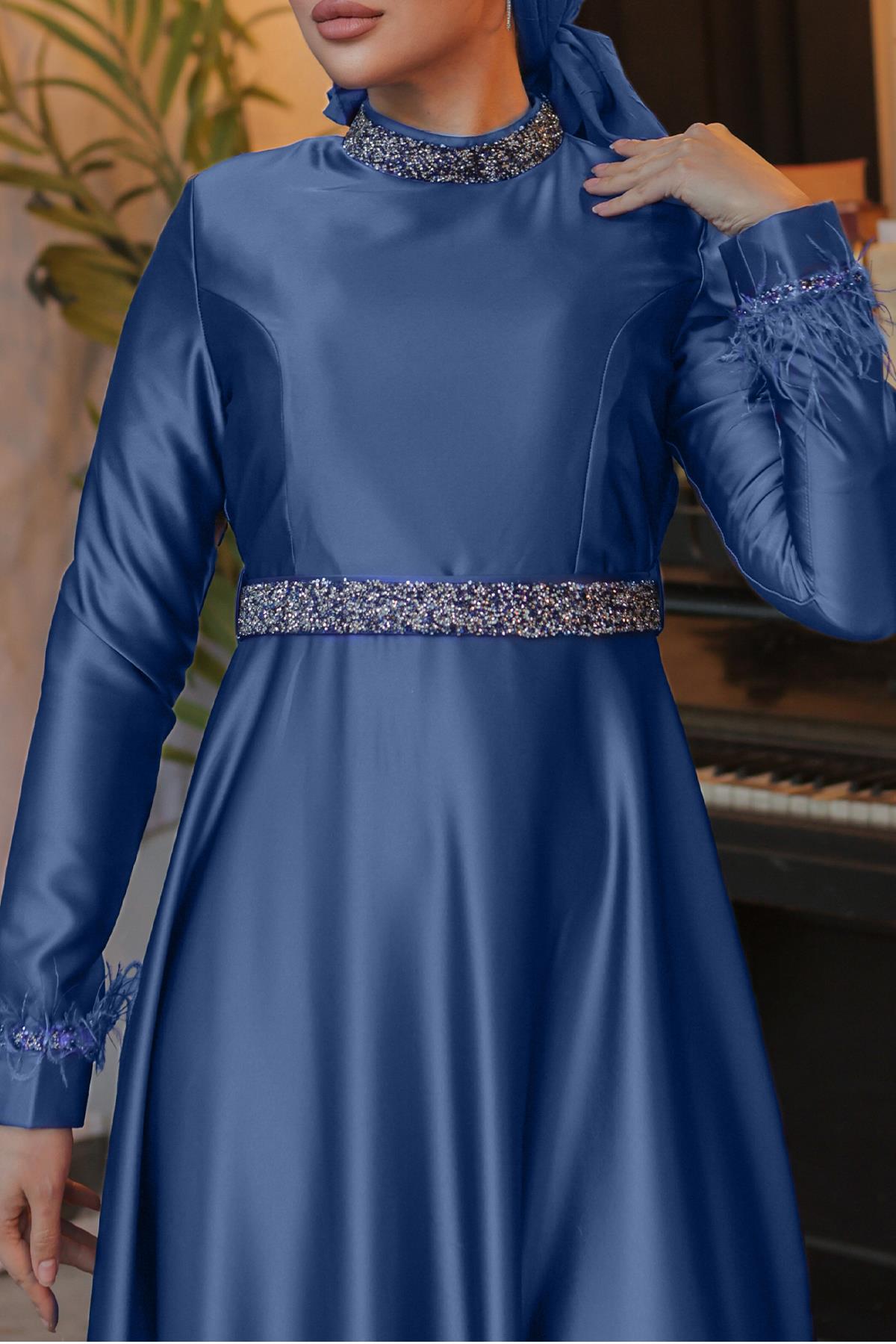 Tesettür Verana Saten Abiye IndigoLP6033-1