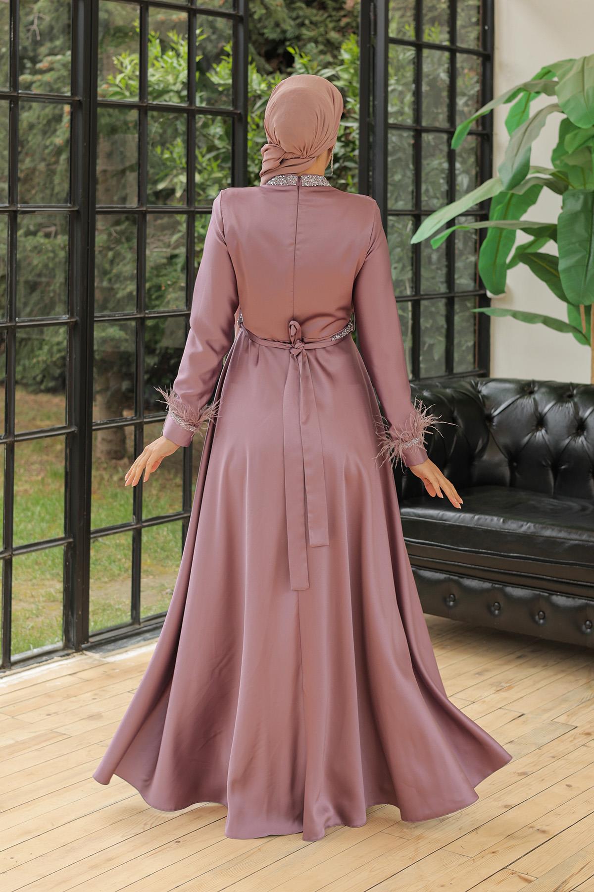 Tesettür Verana Saten Abiye LilaLP6033-1