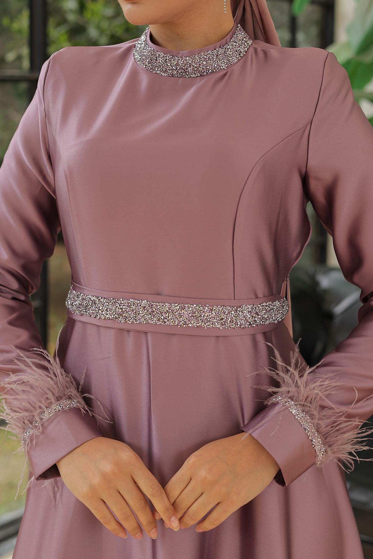 Tesettür Verana Saten Abiye LilaLP6033-1