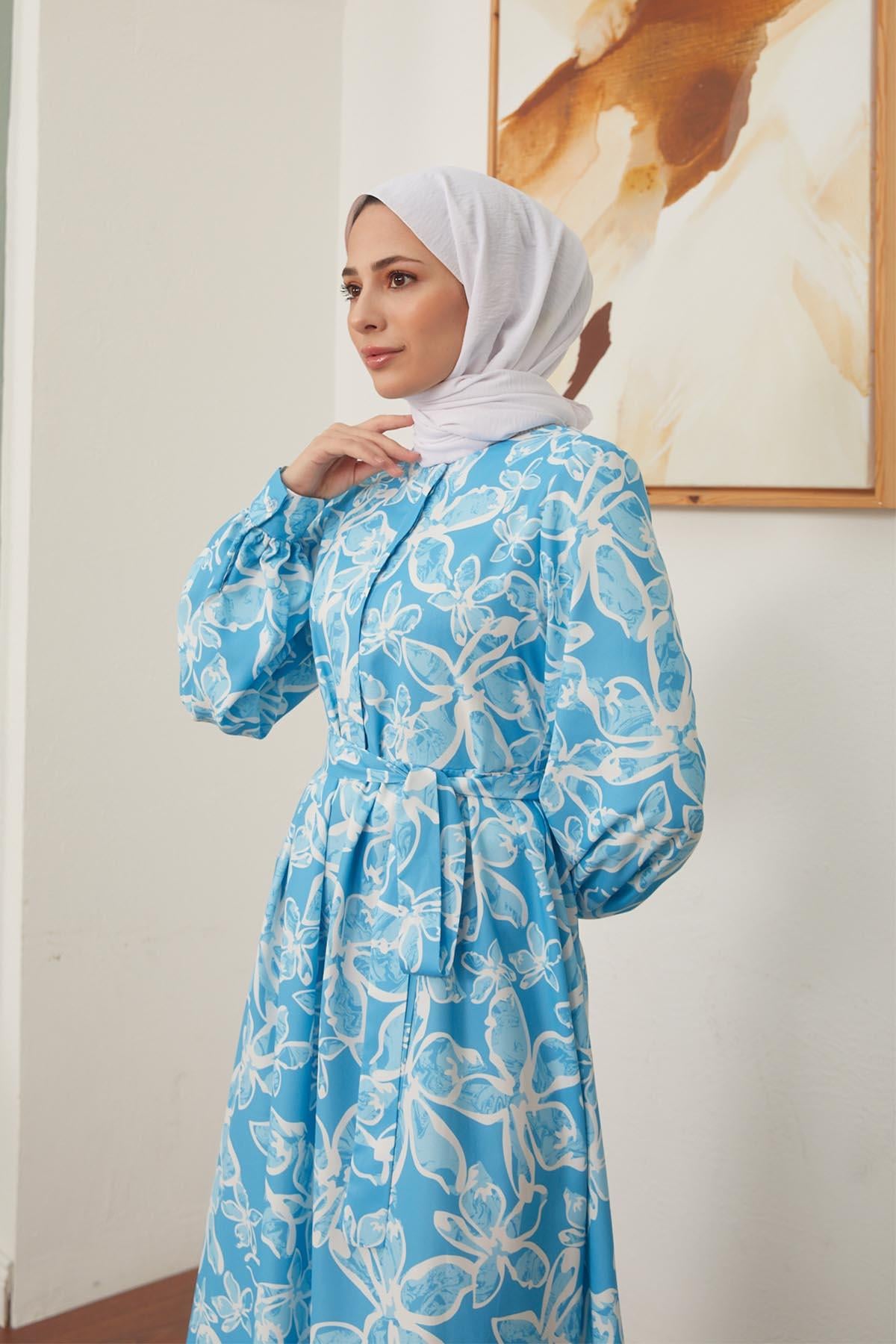 Tesettür Vika Jessica Elbise Gök Mavihm4150