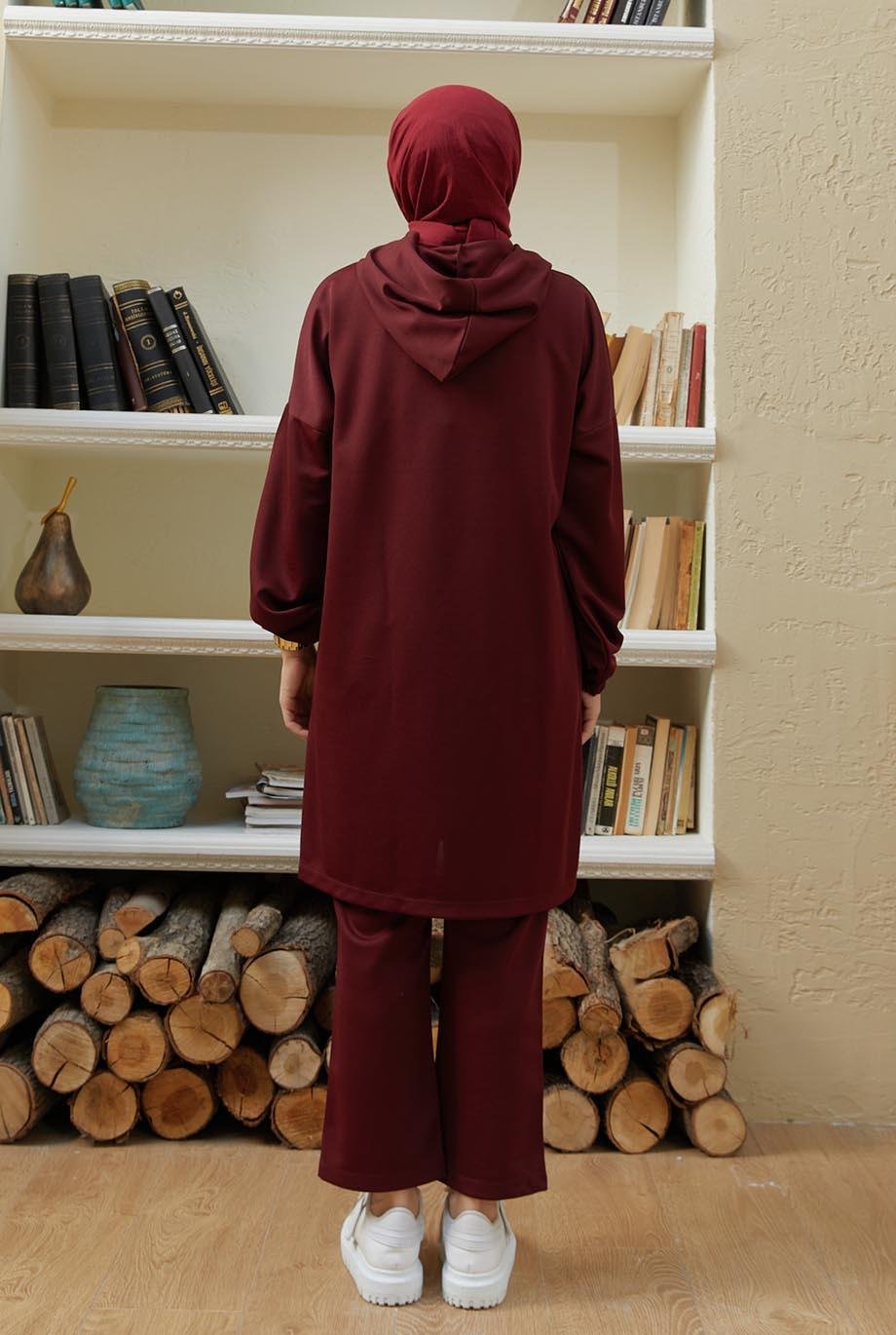 Tesettür Yıldız Baskılı Kombin BordoHM4018