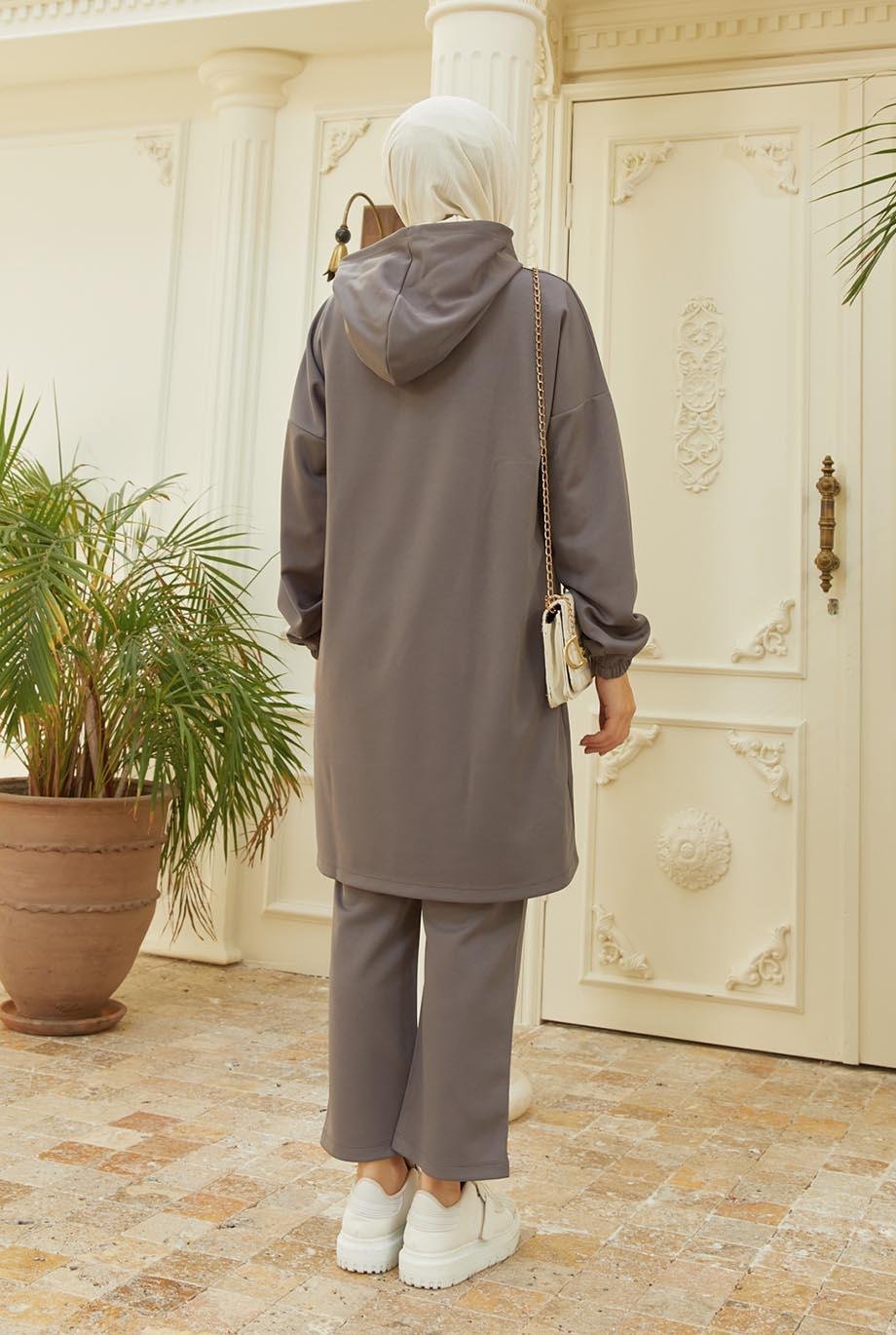 Tesettür Yıldız Baskılı Kombin GriHM4018