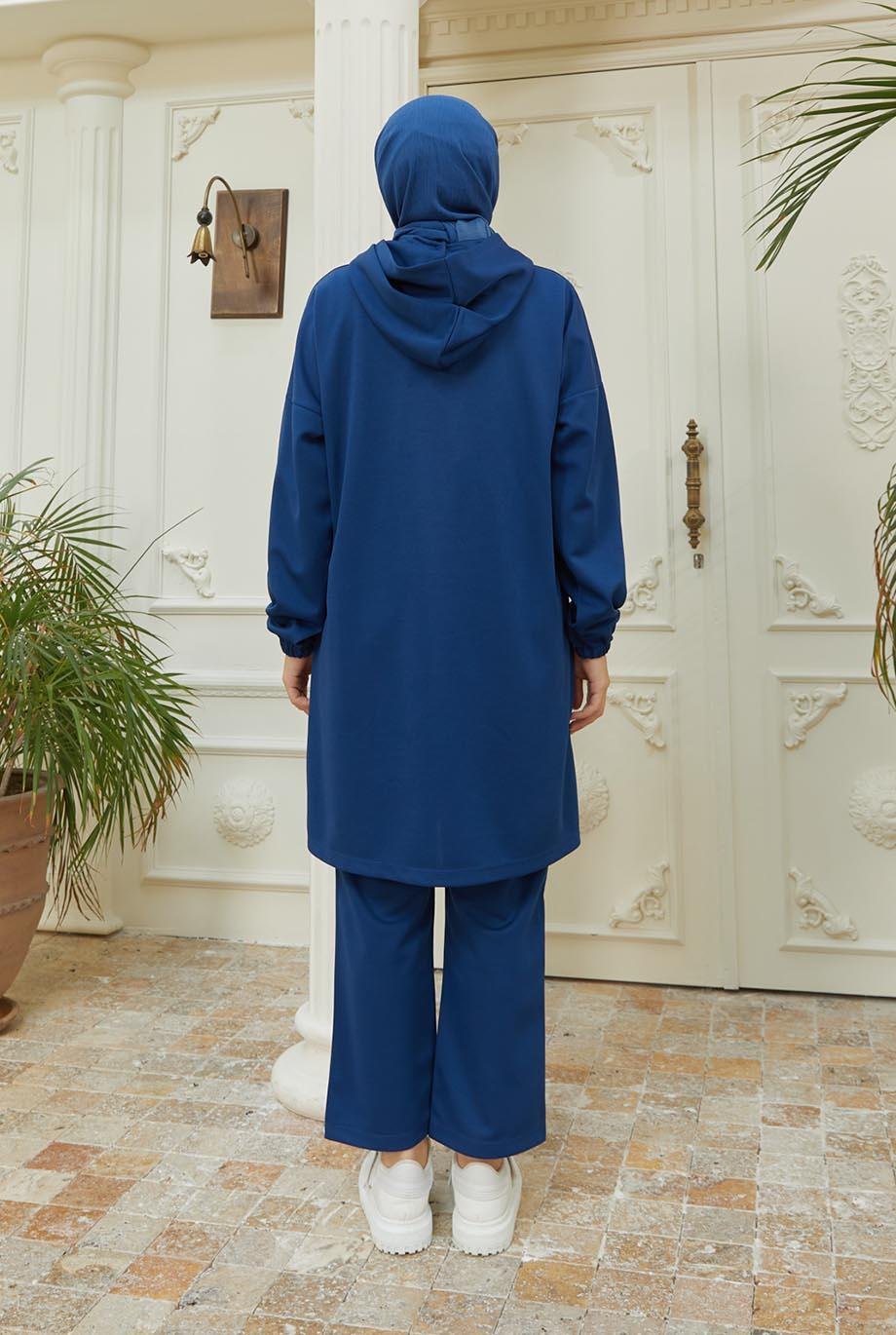Tesettür Yıldız Baskılı Kombin IndigoHM4018