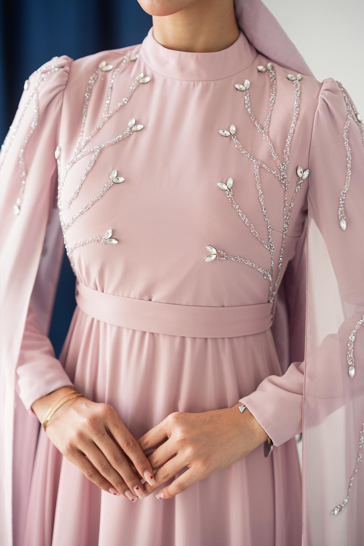 Tesettür Yüsra Şifon Abiye PudraLP6254