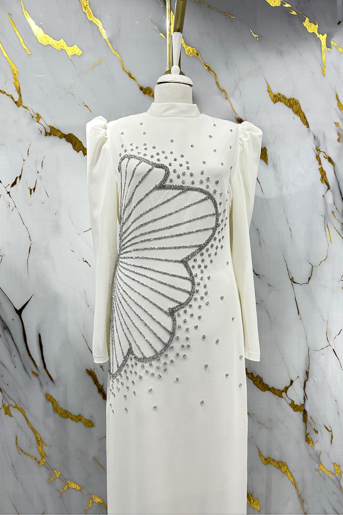 Tesettür Zer Krep Abiye EkruLP6187