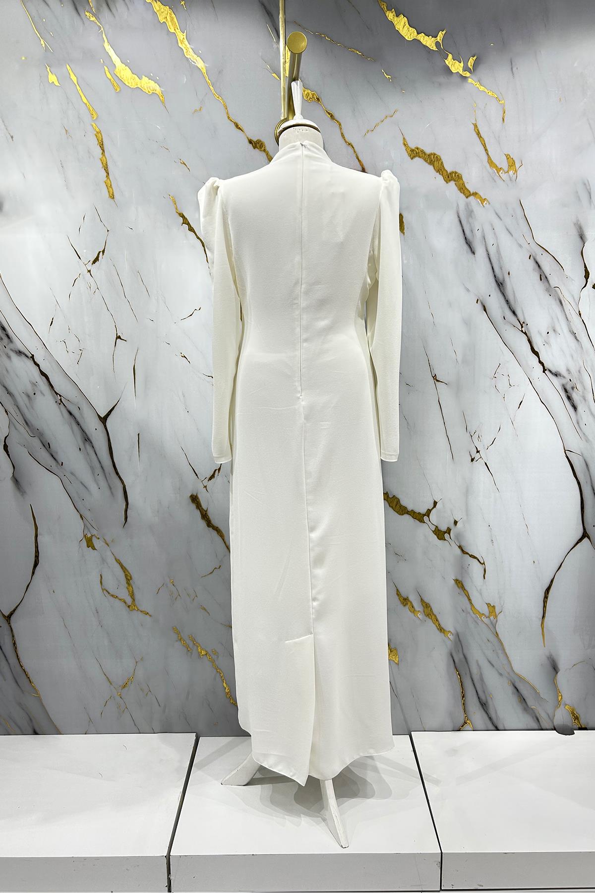 Tesettür Zer Krep Abiye EkruLP6187