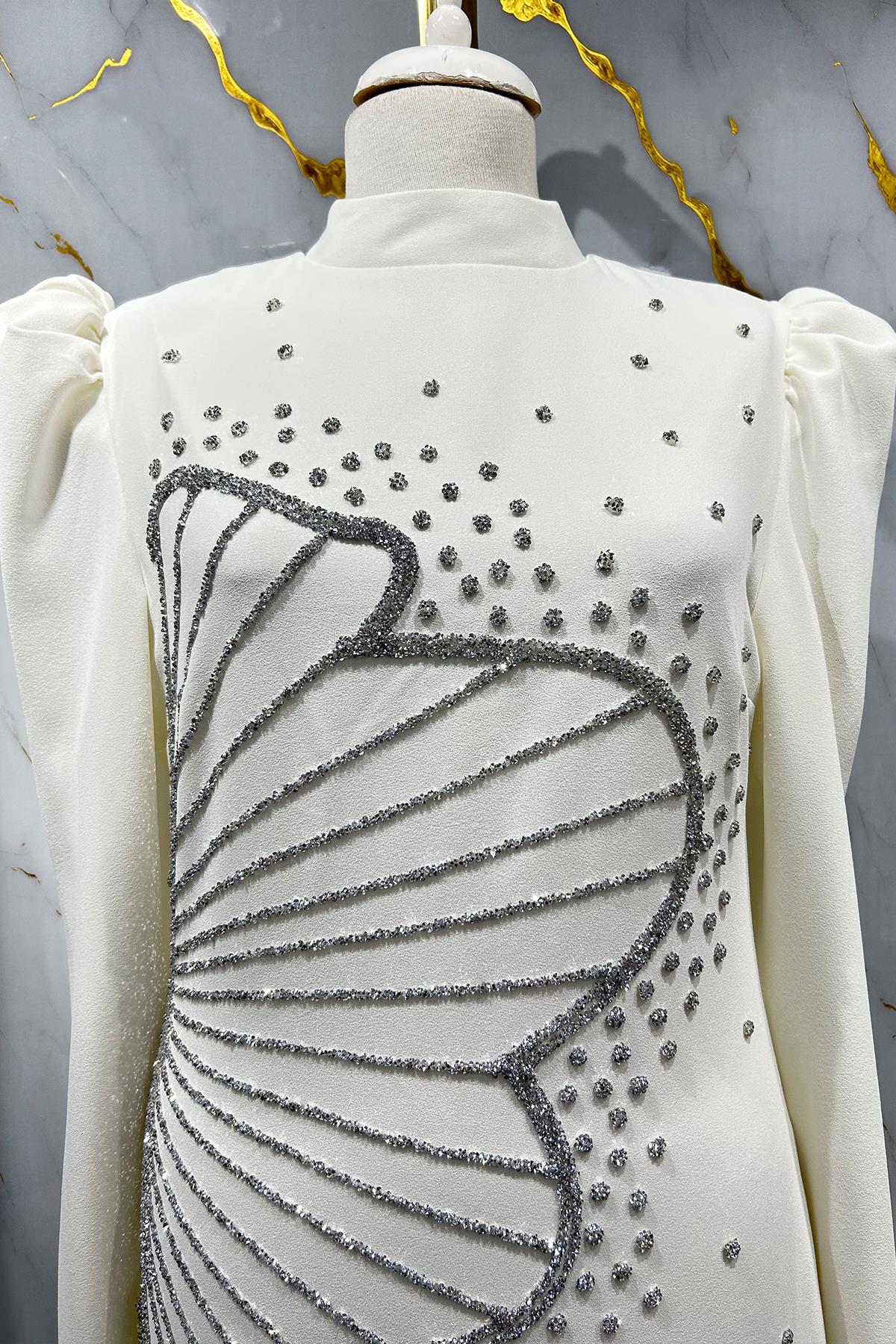 Tesettür Zer Krep Abiye EkruLP6187