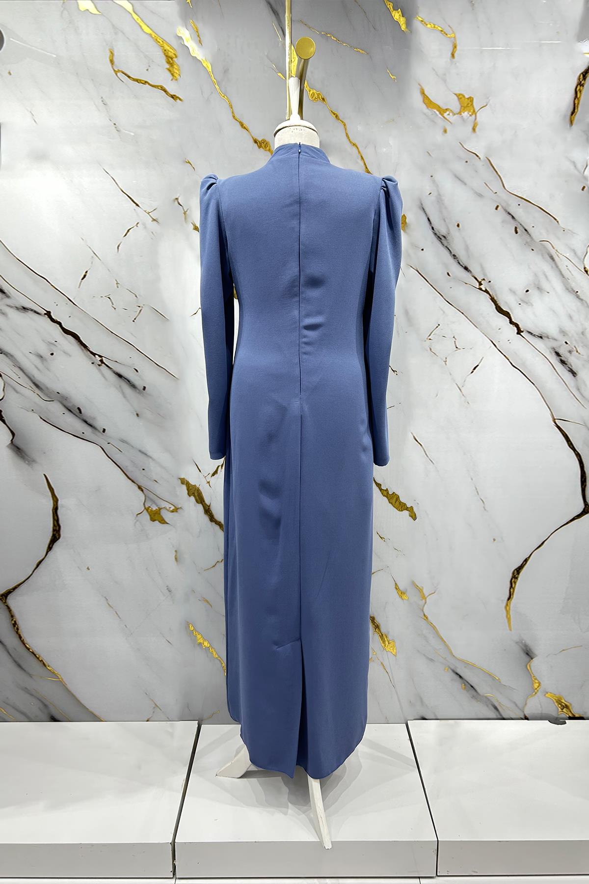 Tesettür Zer Krep Abiye IndigoLP6187