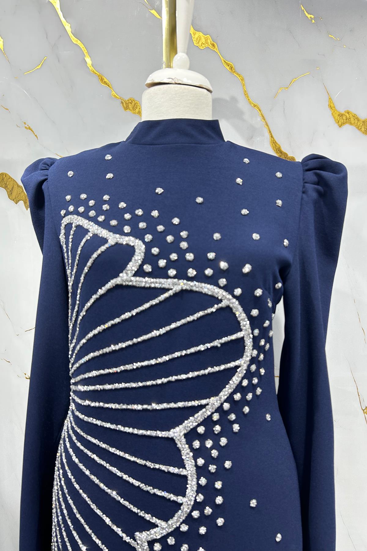 Tesettür Zer Krep Abiye LacivertLP6187