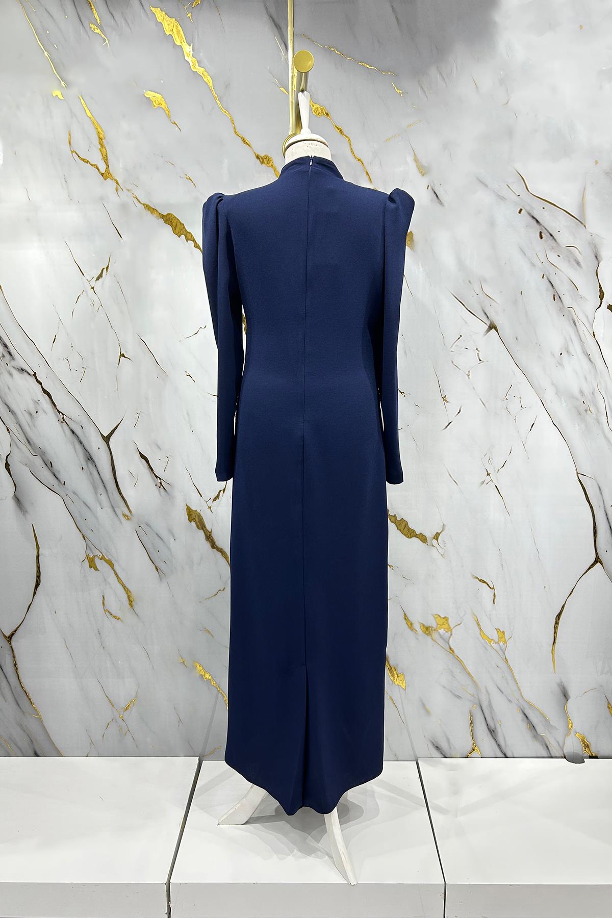 Tesettür Zer Krep Abiye LacivertLP6187