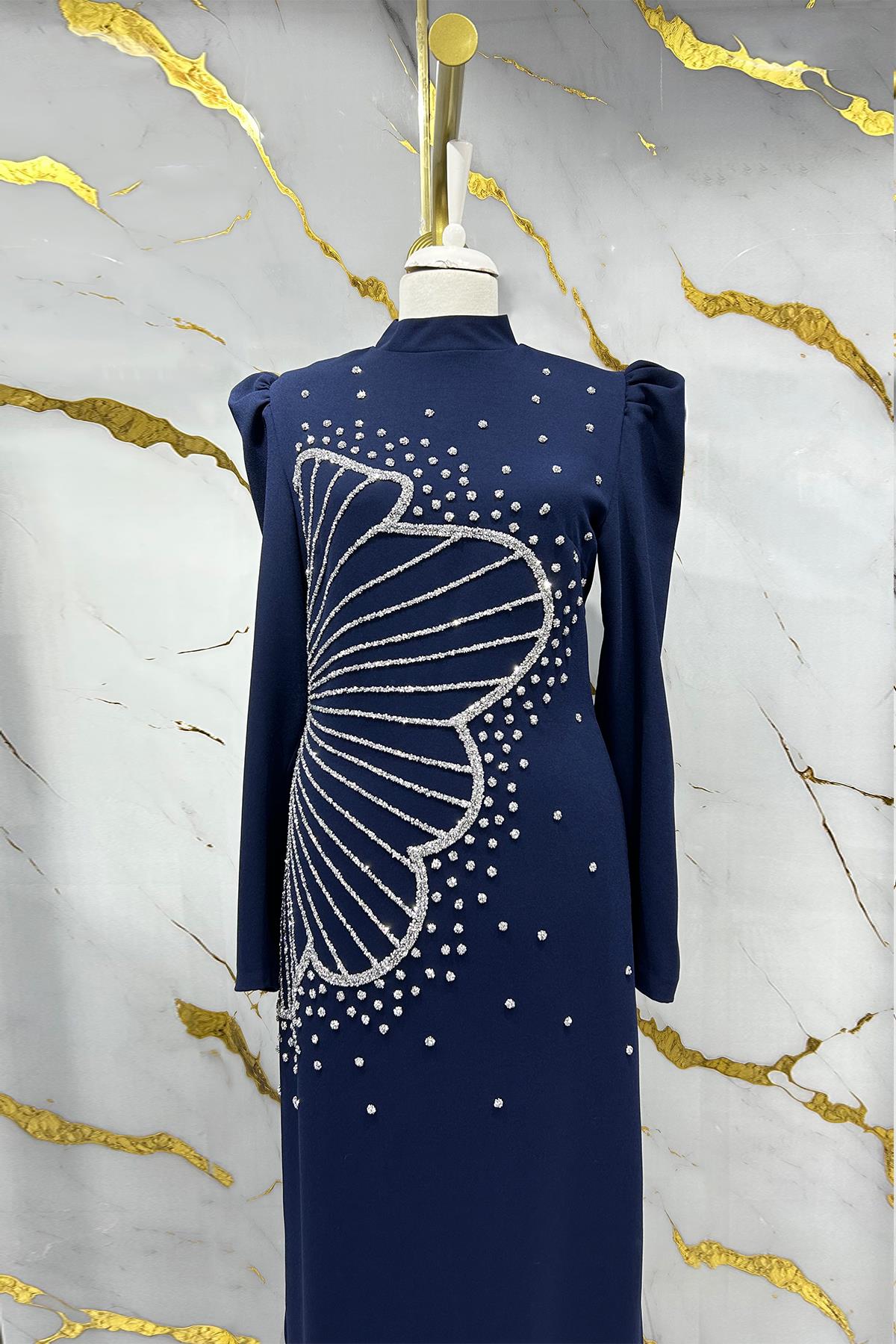 Tesettür Zer Krep Abiye LacivertLP6187