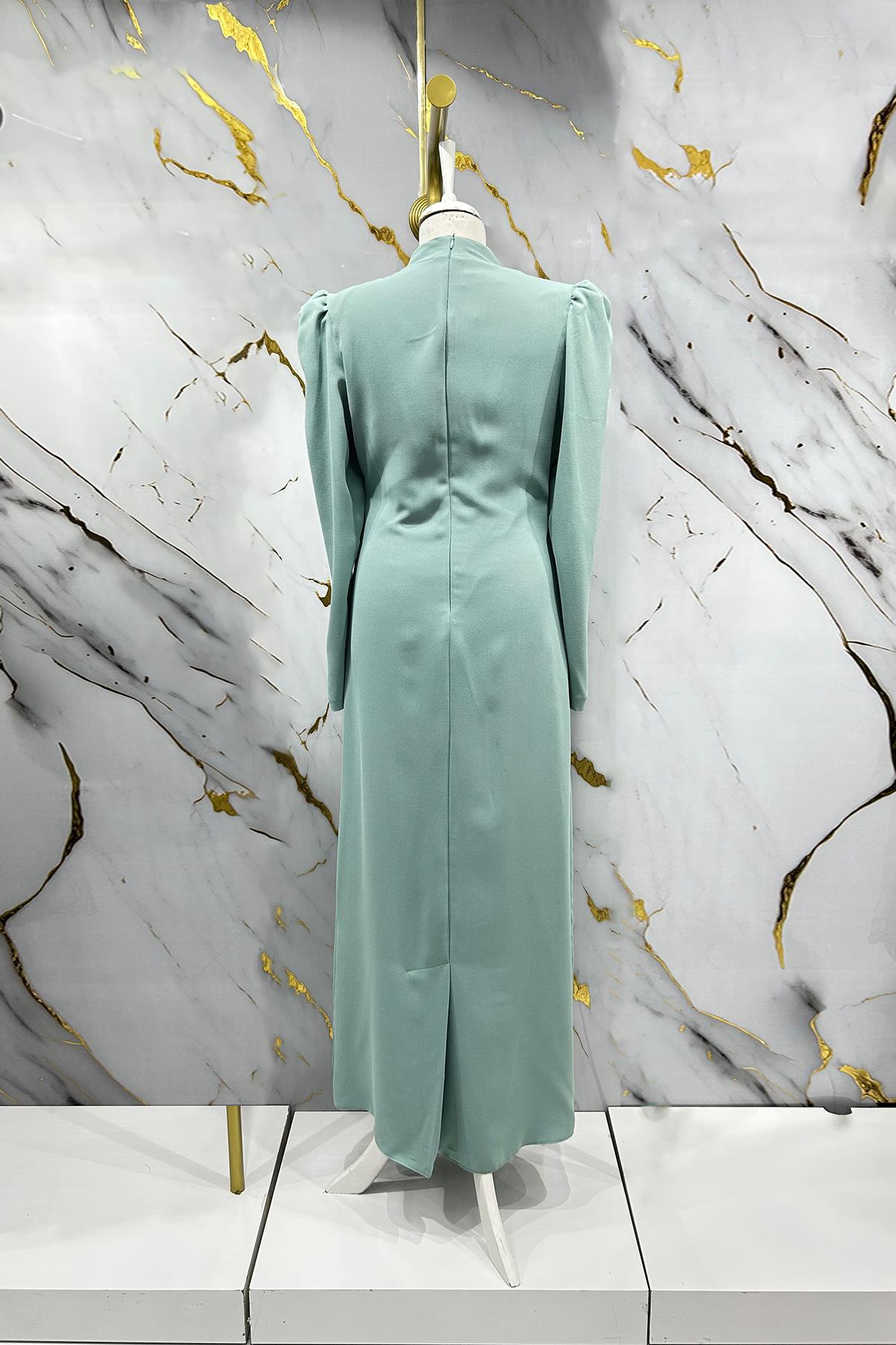 Tesettür Zer Krep Abiye Mint YeşiliLP6187