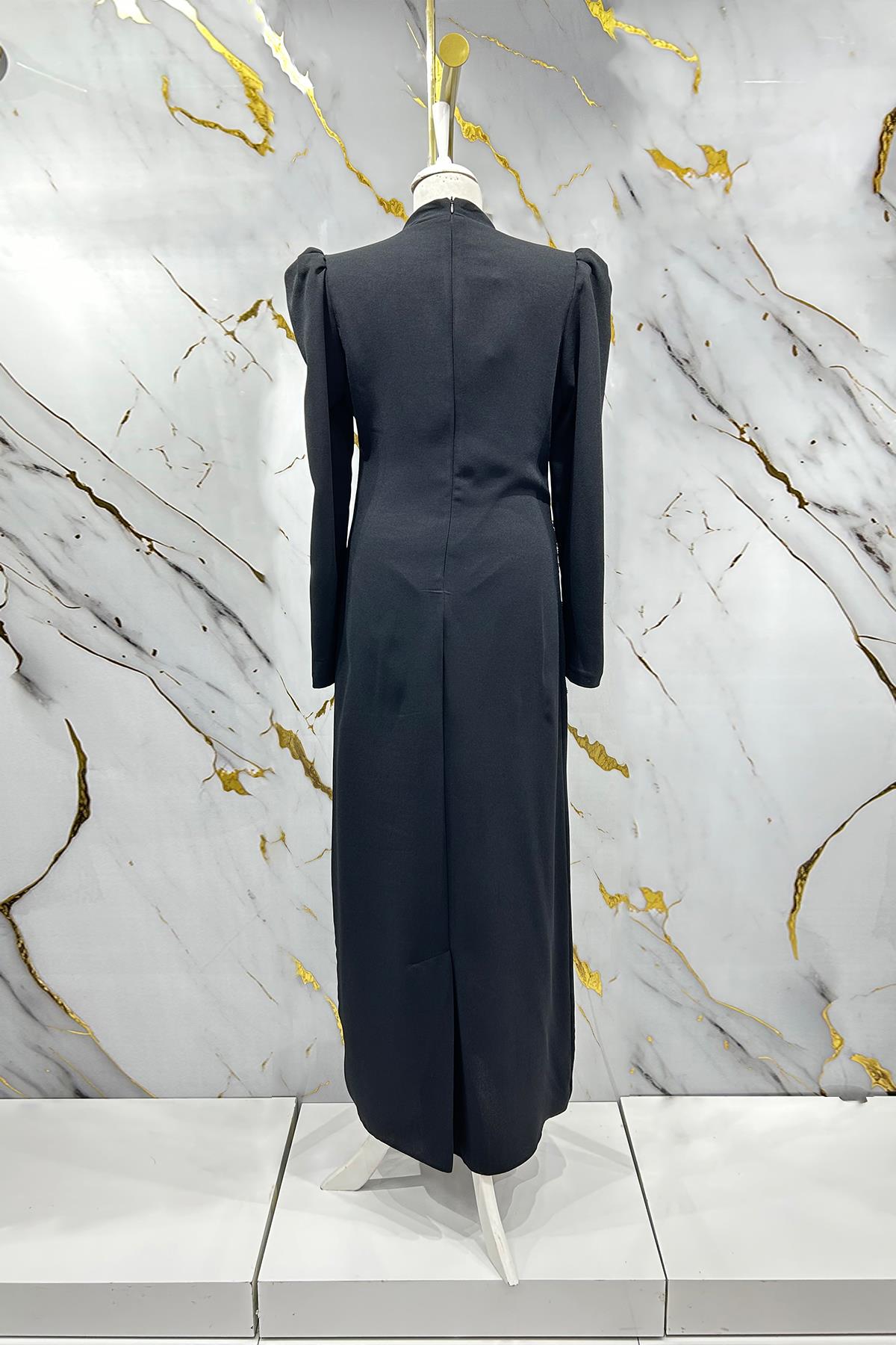 Tesettür Zer Krep Abiye SiyahLP6187