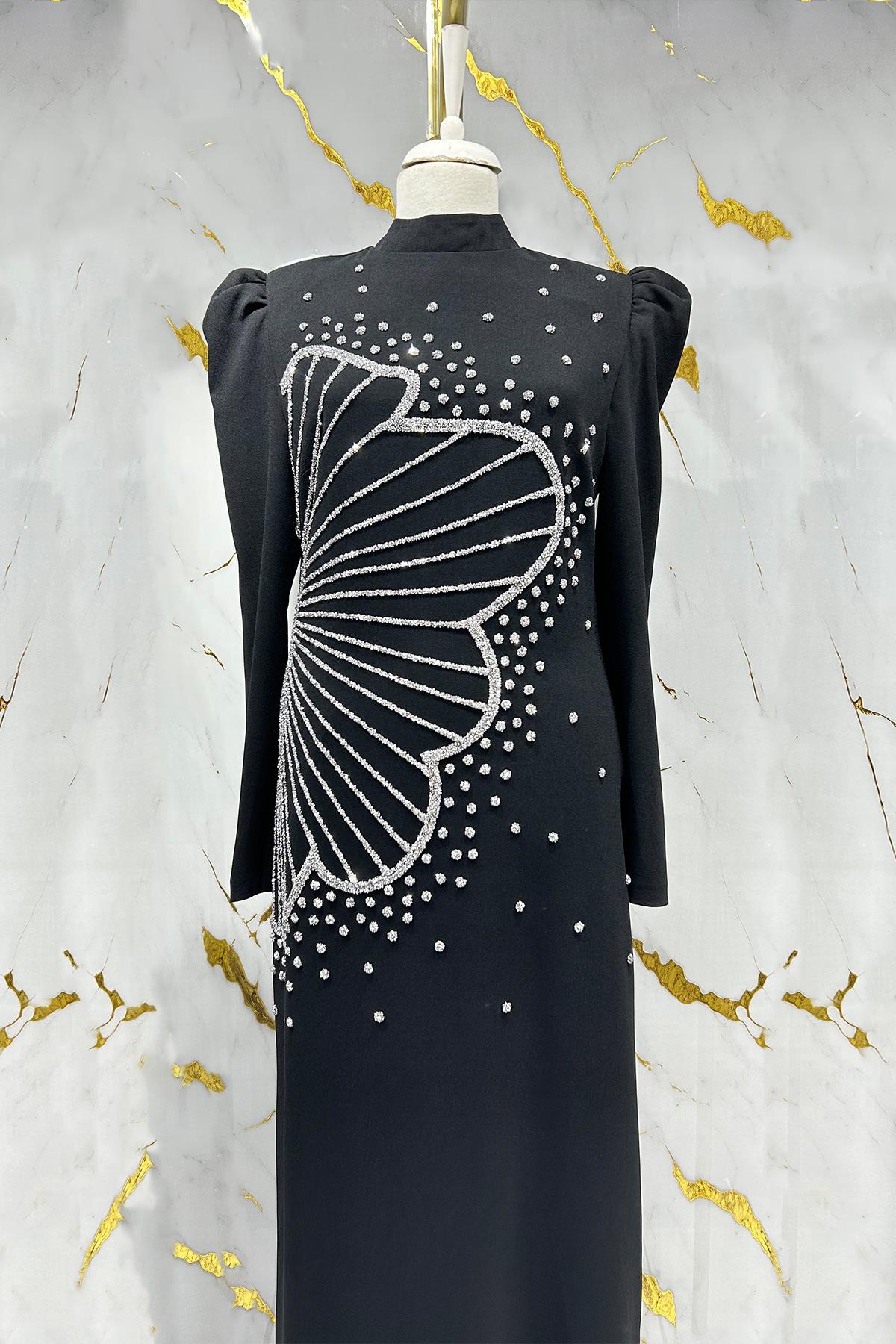 Tesettür Zer Krep Abiye SiyahLP6187