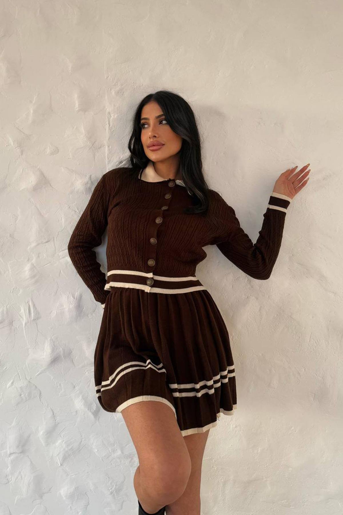 TRİKO DÜĞMELİ ETEKLİ TAKIM ACI KAHVEHM1316