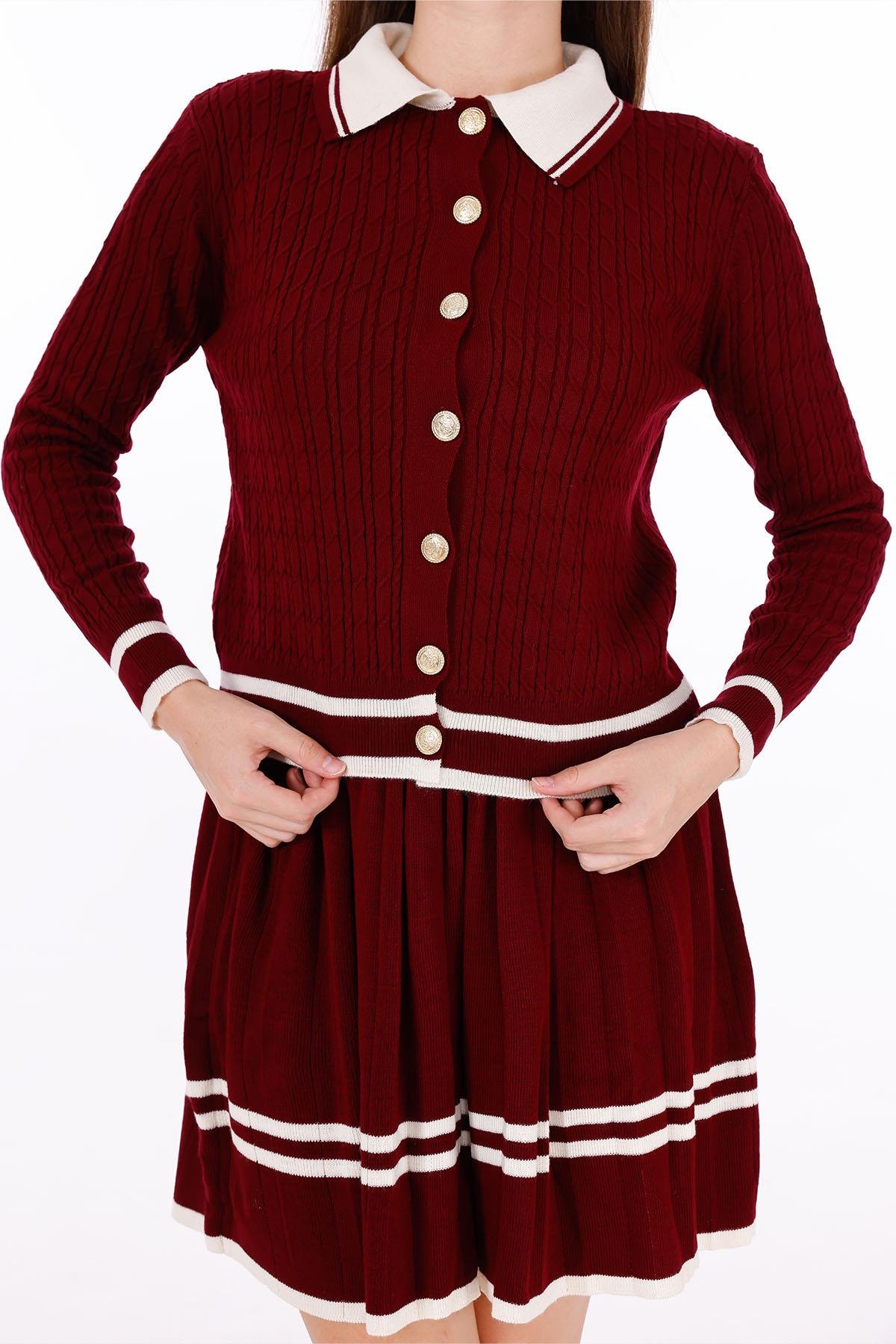 TRİKO DÜĞMELİ ETEKLİ TAKIM BORDOHM1316