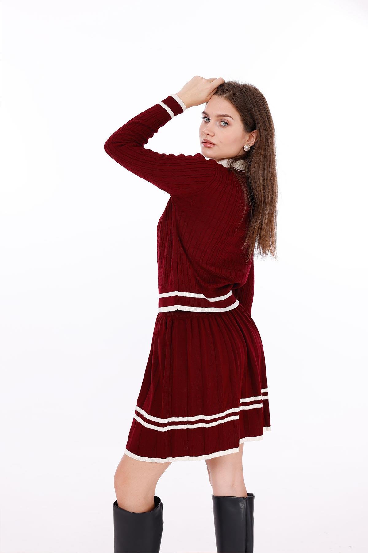 TRİKO DÜĞMELİ ETEKLİ TAKIM BORDOHM1316