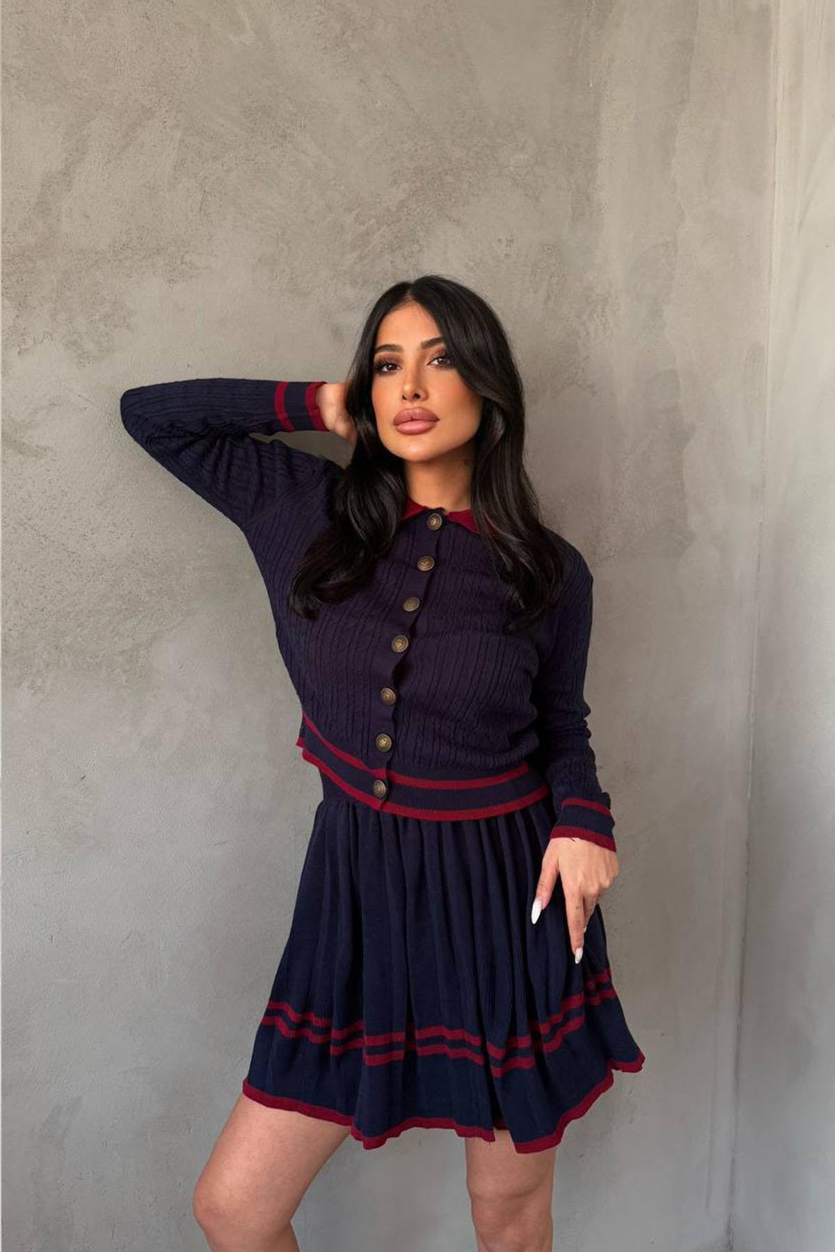 TRİKO DÜĞMELİ ETEKLİ TAKIM LACİVERTHM1316